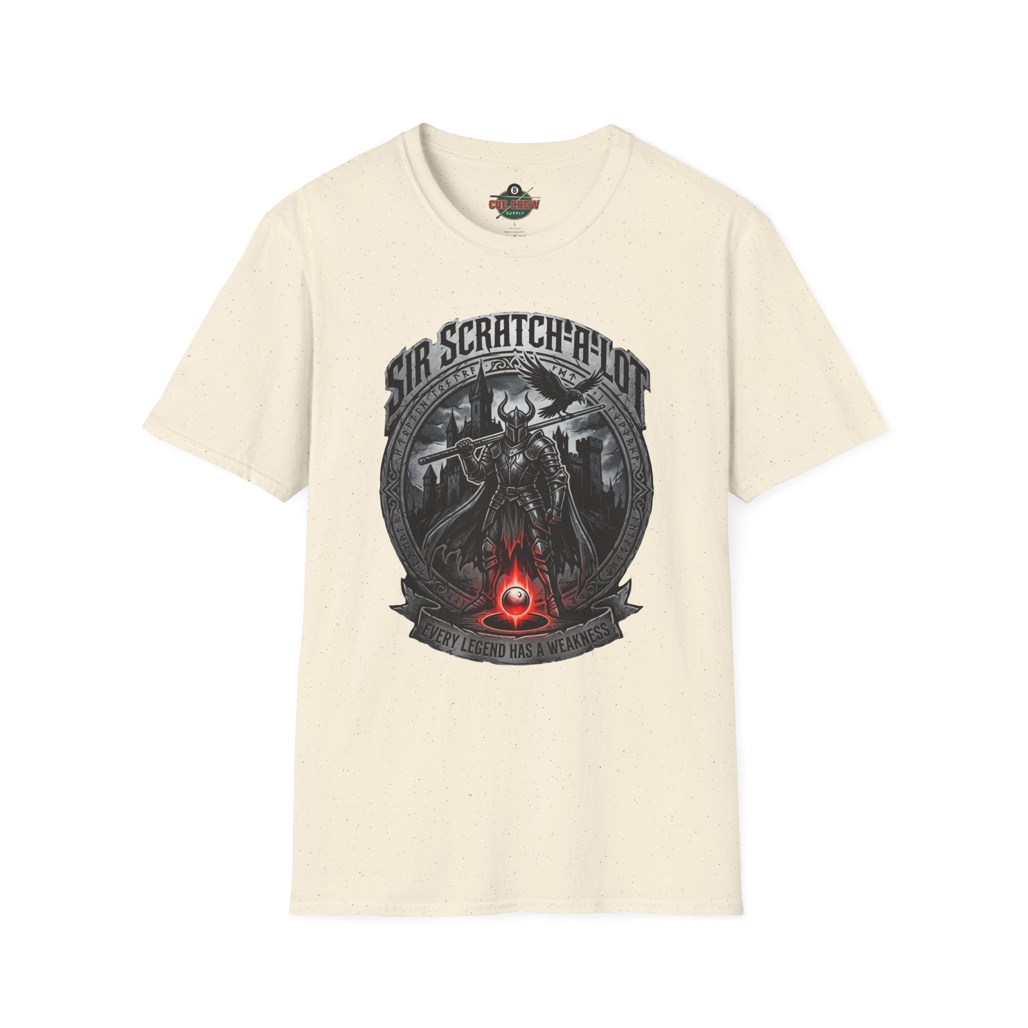 Sir Scratch-A-Lot Funny Billiards T-Shirt | Medieval Pool Knight Graphic | Front Only Print Unisex Tee