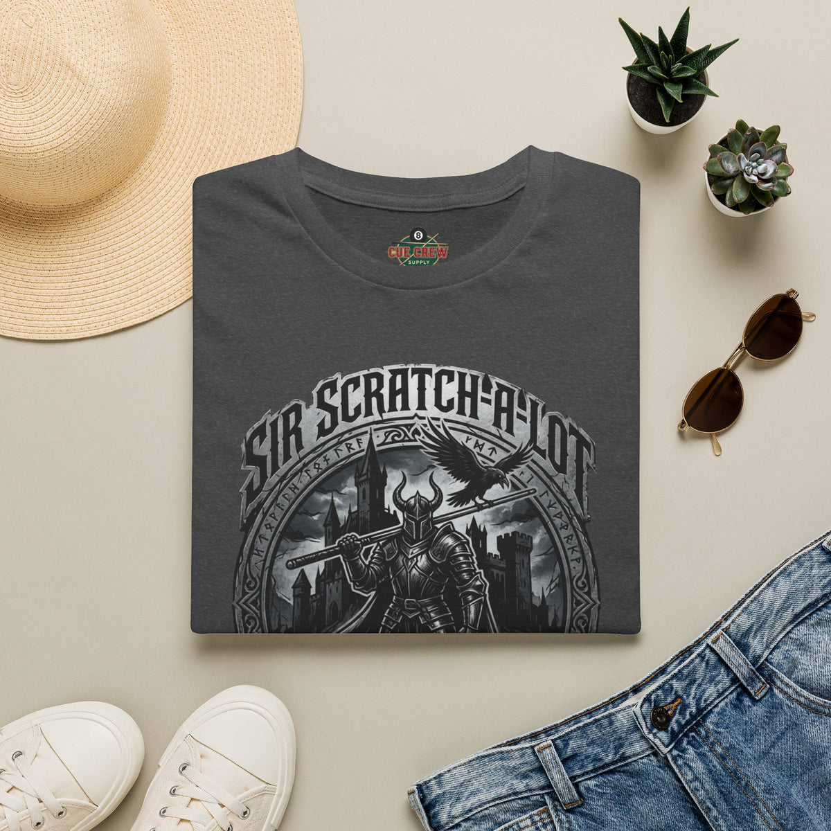 Sir Scratch-A-Lot Funny Billiards T-Shirt | Medieval Pool Knight Graphic | Front Only Print Unisex Tee