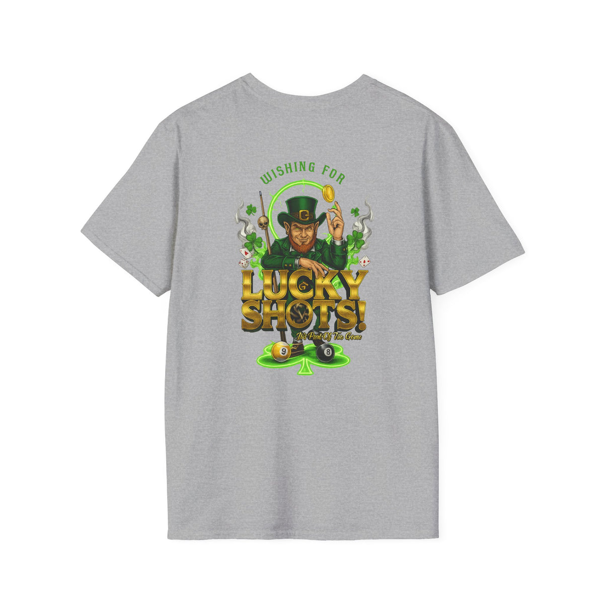 Wishing for Lucky Shots! Funny St. Patrick's Day Pool Player T-Shirt | Irish Billiards Graphic Tee | Front & Back Print