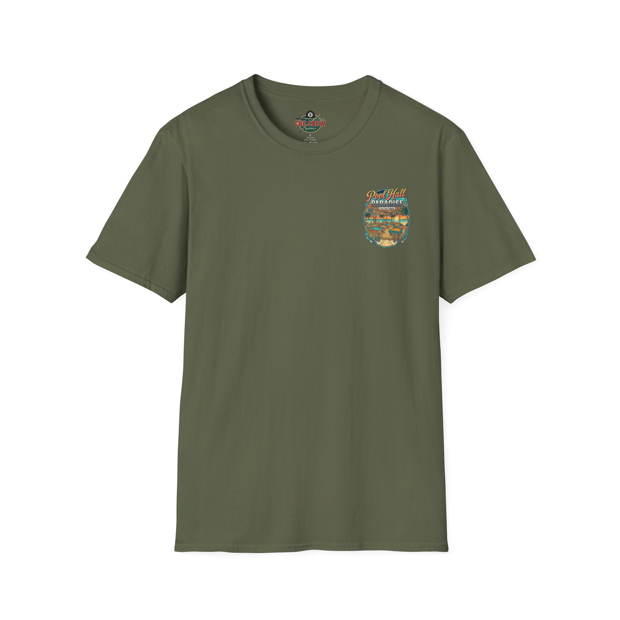 Pool Hall Paradise Beach Billiards T-Shirt V1 | Tropical Pool Player Graphic Tee | Front & Back Print