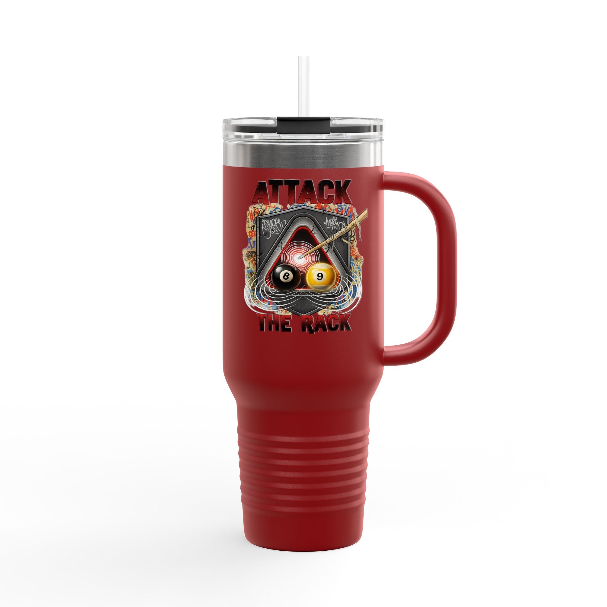 Attack the Rack 40oz Insulated Travel Mug — Pool Cue Billiards Tumbler