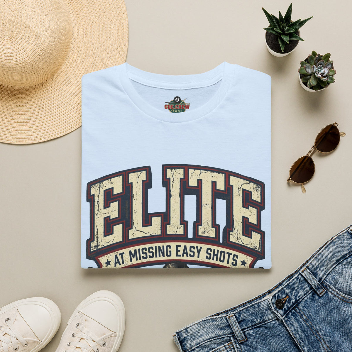Elite at Missing Easy Shots V2 Funny Billiards T-Shirt | Vintage 8 Ball Pool Player Graphic Unisex Tee