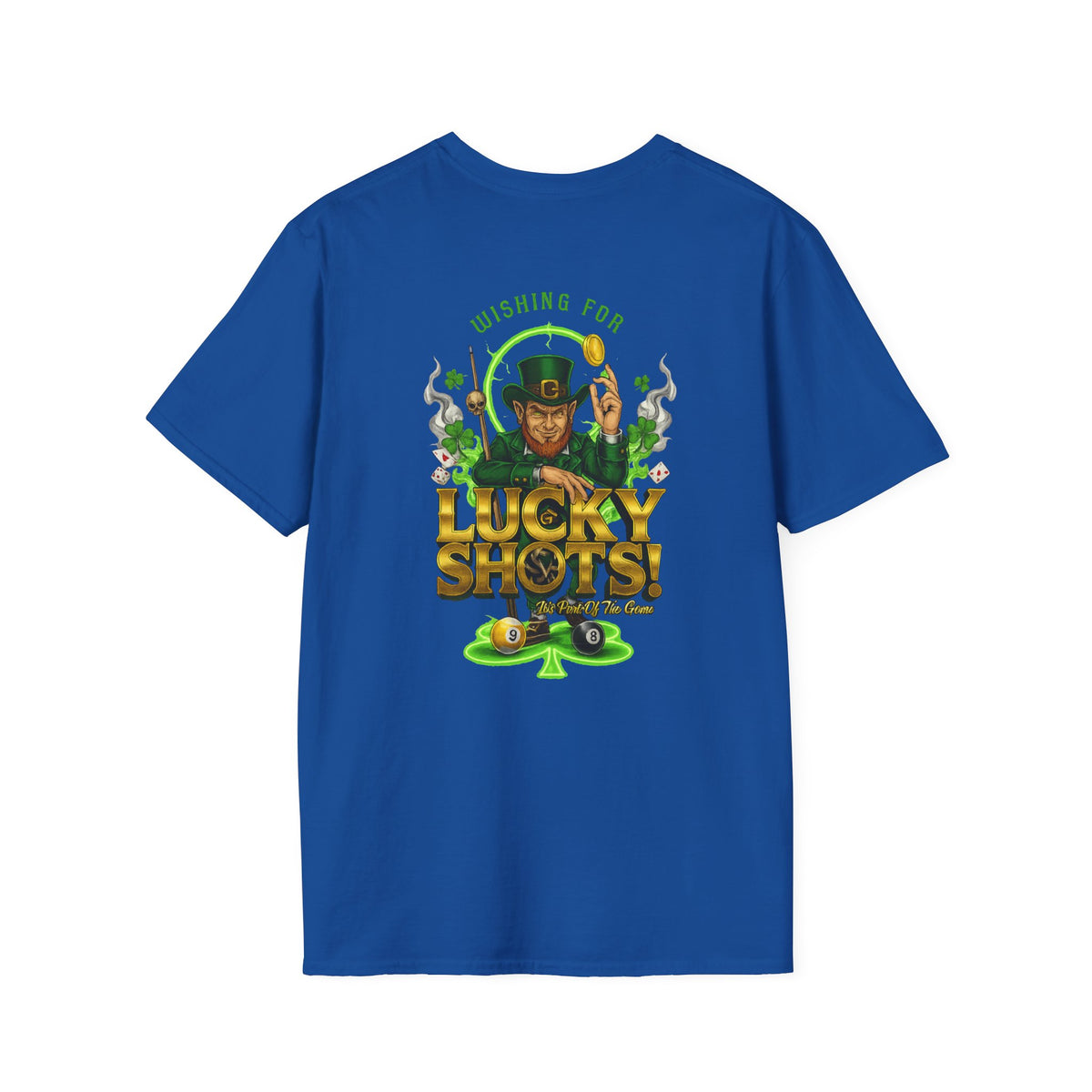 Wishing for Lucky Shots! Funny St. Patrick's Day Pool Player T-Shirt | Irish Billiards Graphic Tee | Front & Back Print