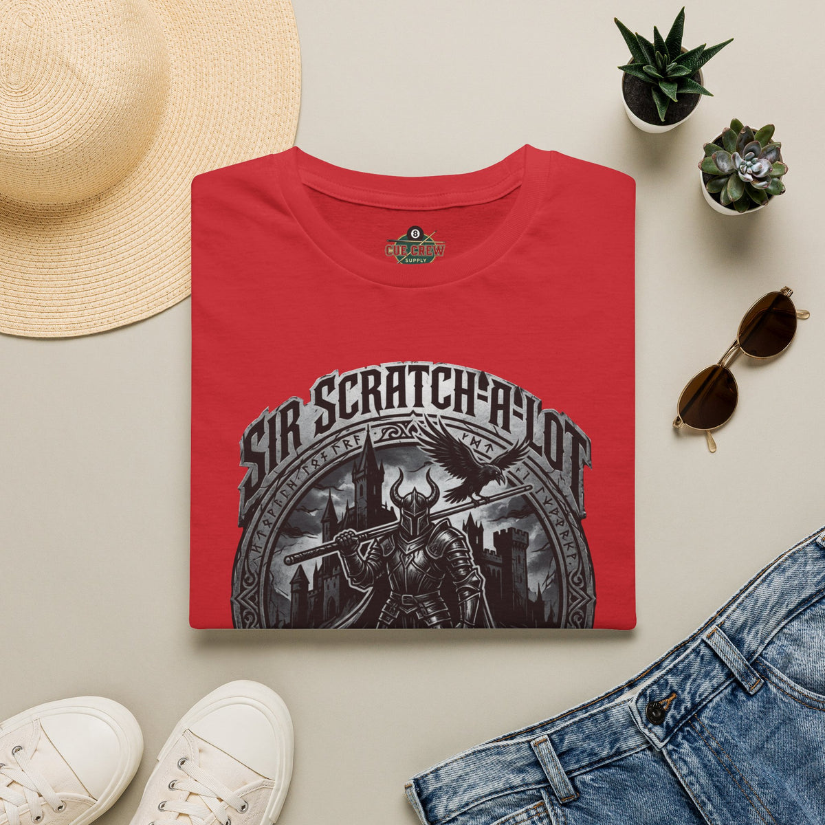 Sir Scratch-A-Lot Funny Billiards T-Shirt | Medieval Pool Knight Graphic | Front Only Print Unisex Tee