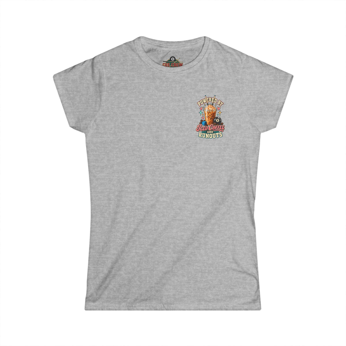 Powered By Iced Coffee & Runouts – Women’s Billiards T-Shirt – Pool Player Tee CCS-WSST-016