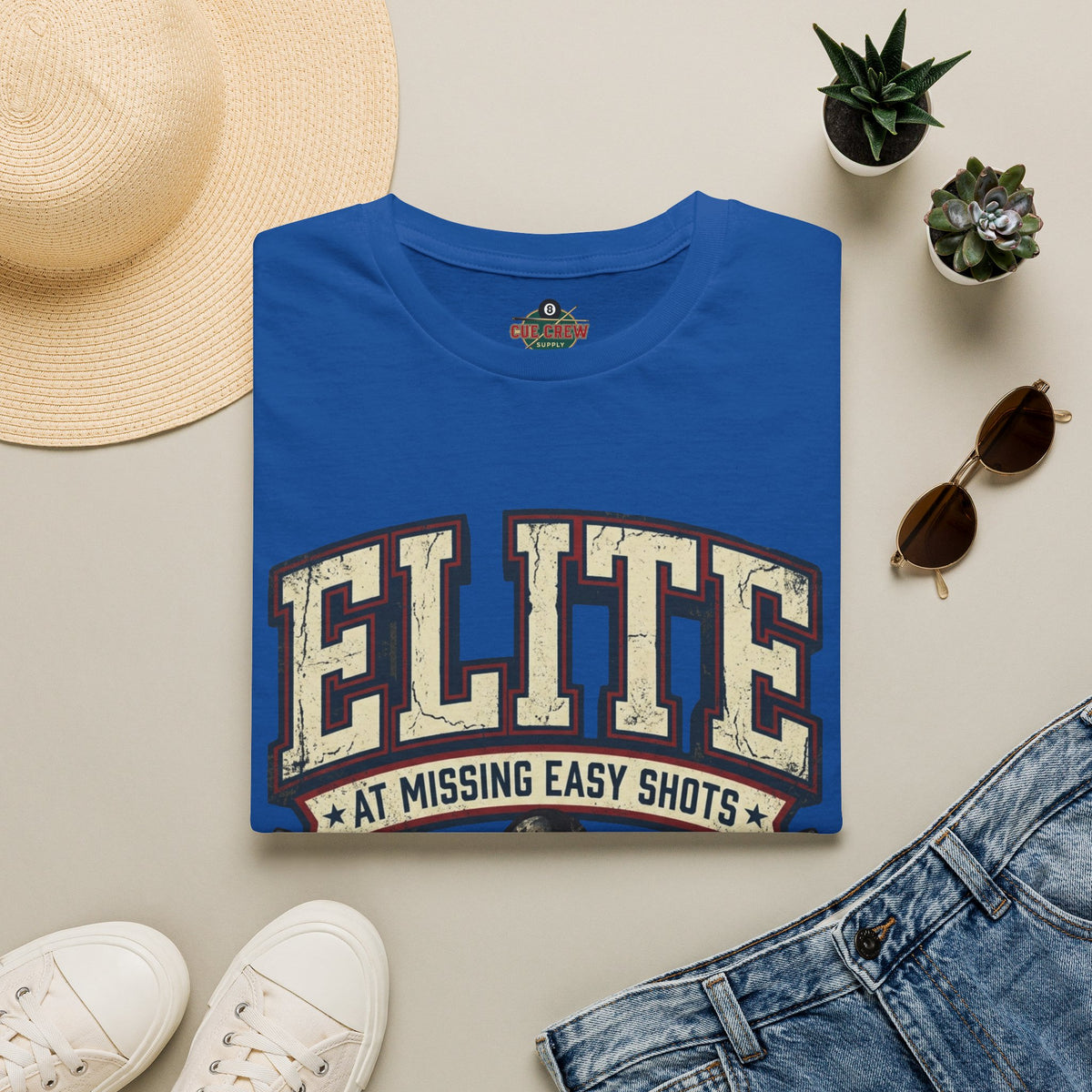 Elite at Missing Easy Shots V2 Funny Billiards T-Shirt | Vintage 8 Ball Pool Player Graphic Unisex Tee