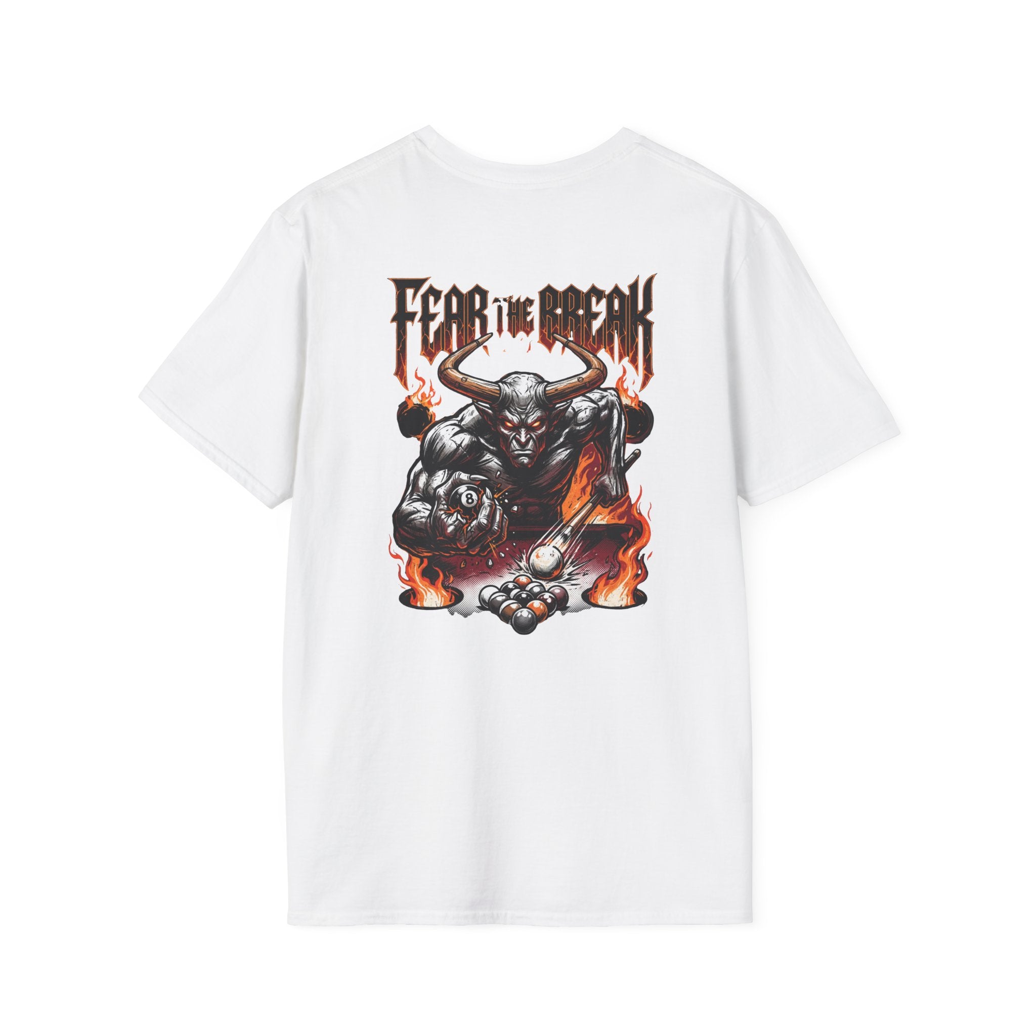 Fear The Break Demon Billiards T-Shirt | Fiery Pool Player Graphic Tee | Front & Back Print