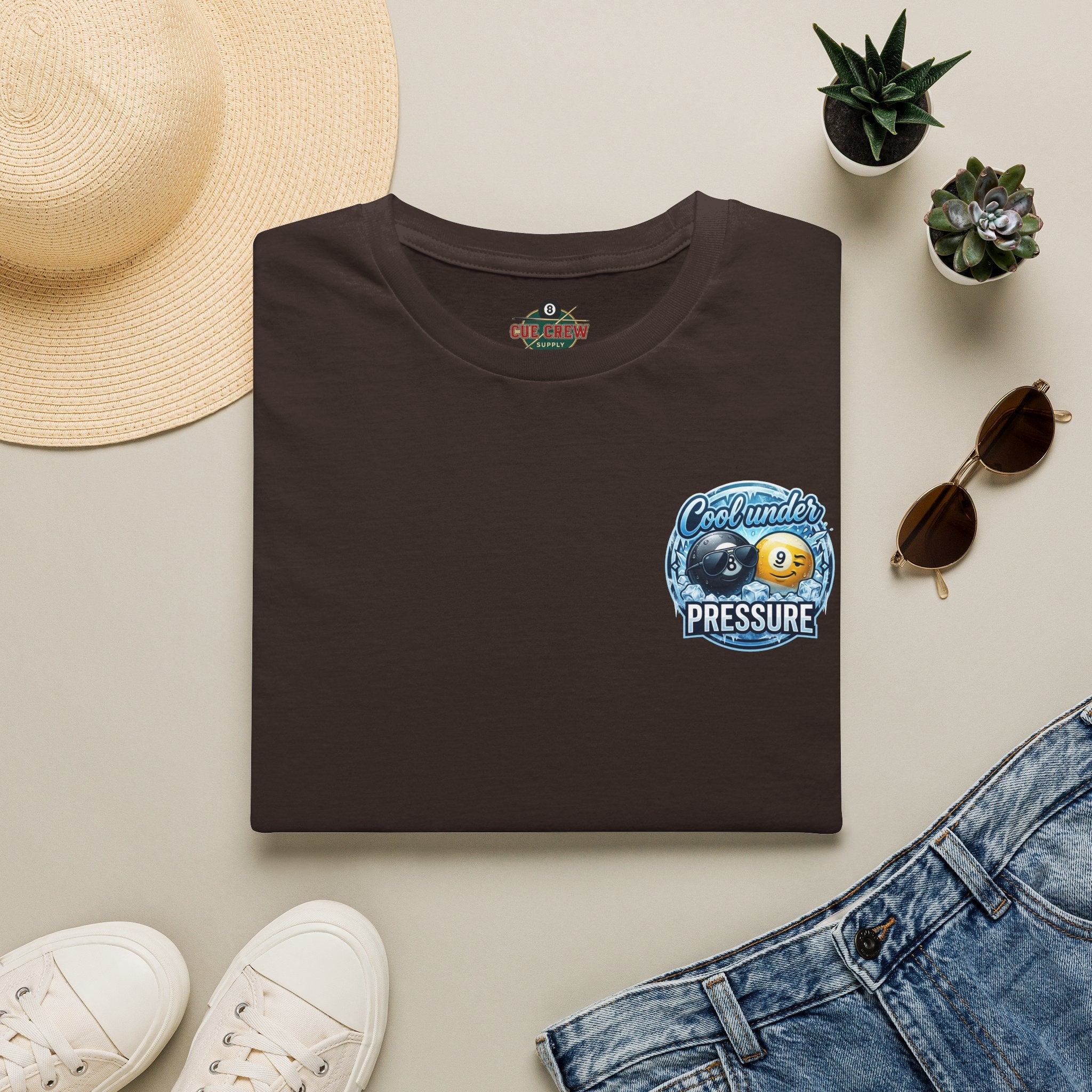 Cool Under Pressure Billiards T-Shirt | Ice Cold 8 Ball & 9 Ball Pool Player Graphic Tee | Front & Back Print