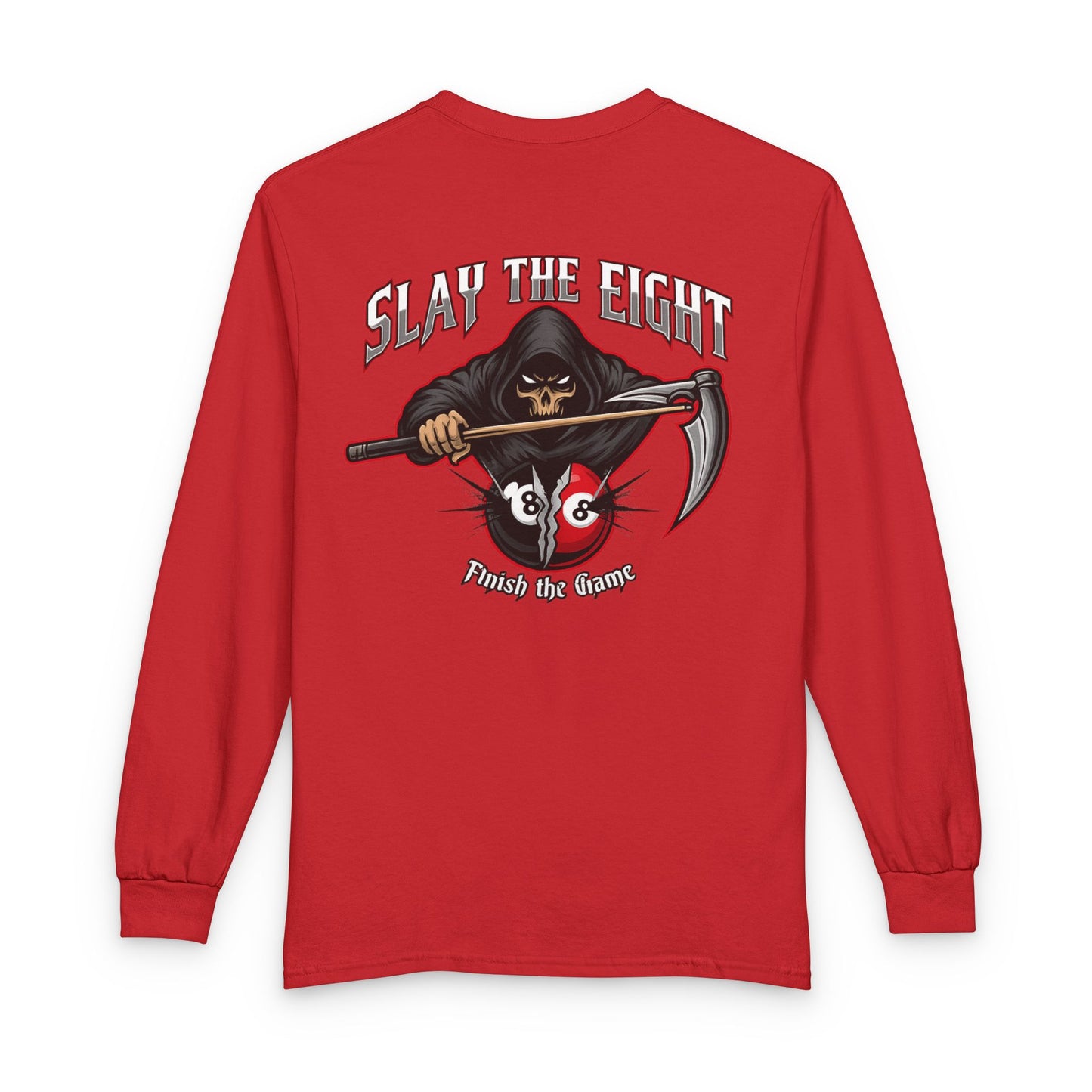 Slay the Eight Grim Reaper Billiards Gildan Long Sleeve Tee