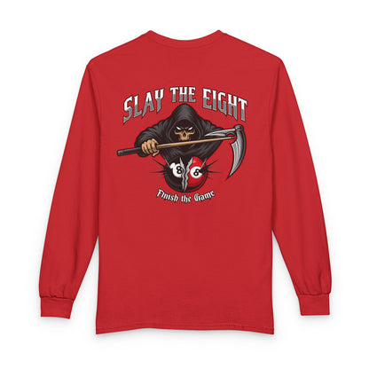 Slay the Eight Grim Reaper Billiards Gildan Long Sleeve Tee