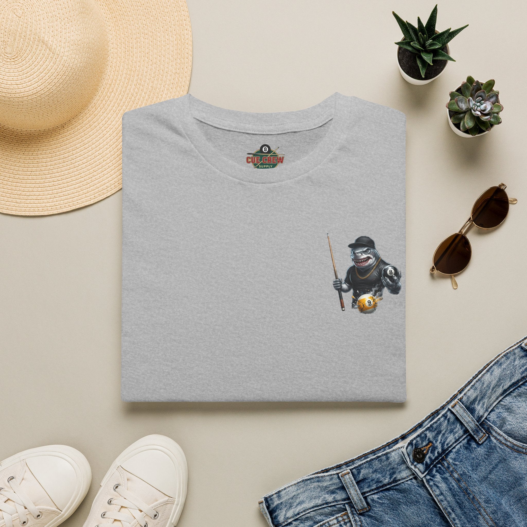 Pool Hall Predator Shark Billiards T-Shirt | Front & Back Print Gangster 8 Ball & Breaking 9 Ball Graphic Unisex Tee