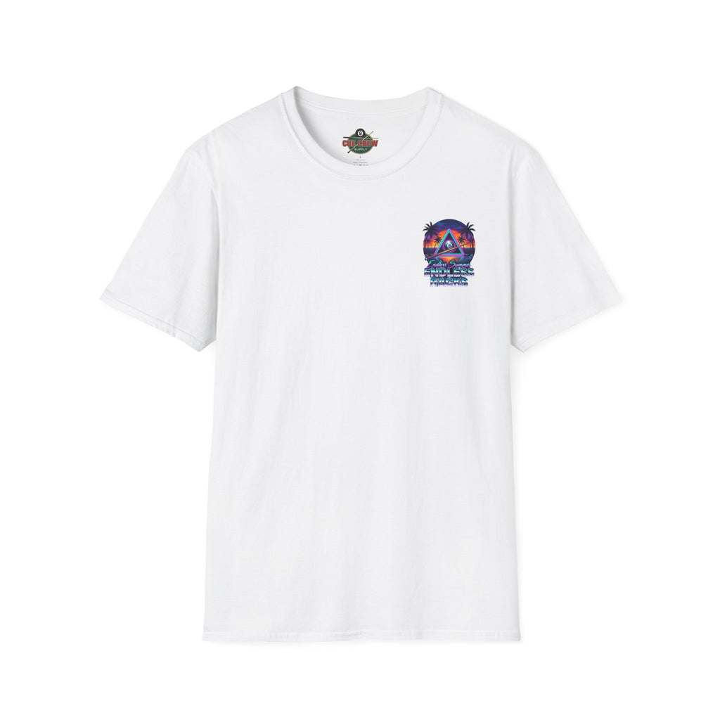 Endless Summer Endless Racks Billiards T-Shirt | Retro Sunset Pool Player Graphic Tee | Tropical 8 Ball Beach Vibes Shirt