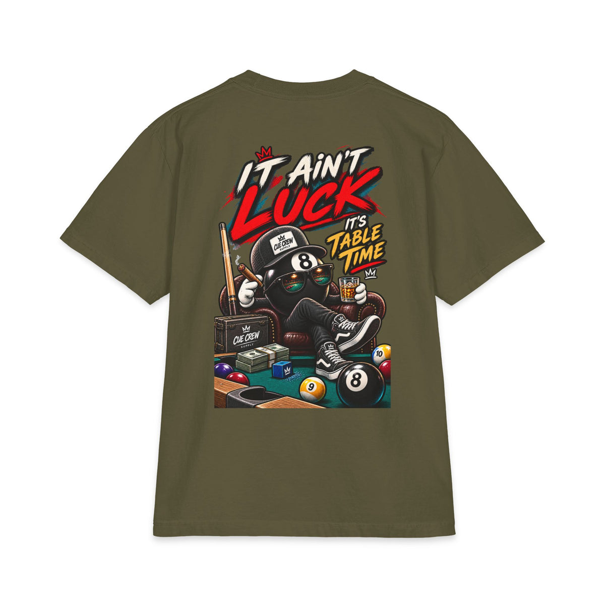 It Ain’t Luck, It’s Table Time – Cue Crew After Dark Billiards T-Shirt