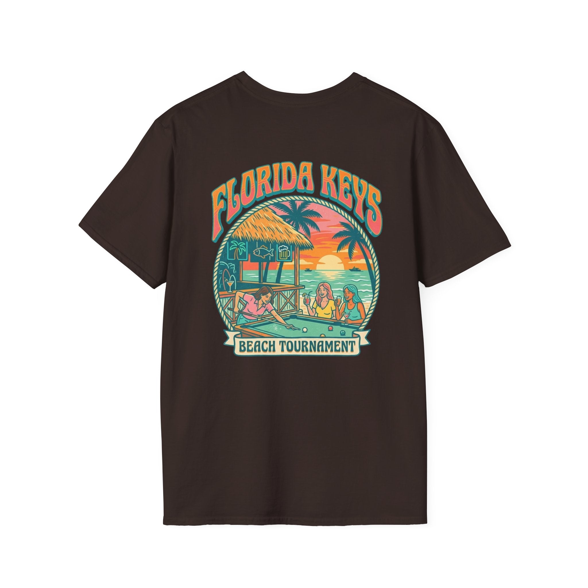 Florida Keys Beach Tournament Billiards T-Shirt – Tropical Pool Player Graphic Tee | Front & Back Print