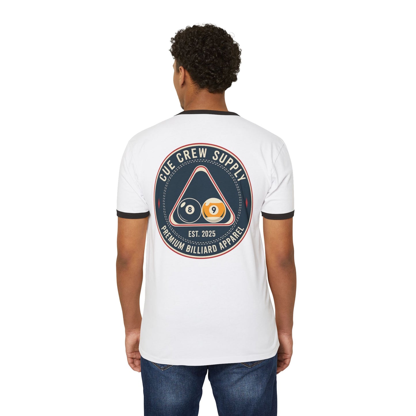 Cue Crew Supply Logo V11 Next Level Ringer Tee