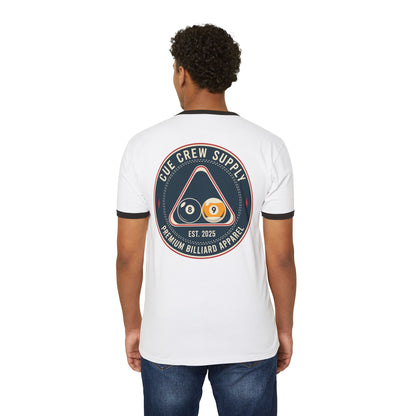 Cue Crew Supply Logo V11 Next Level Ringer Tee