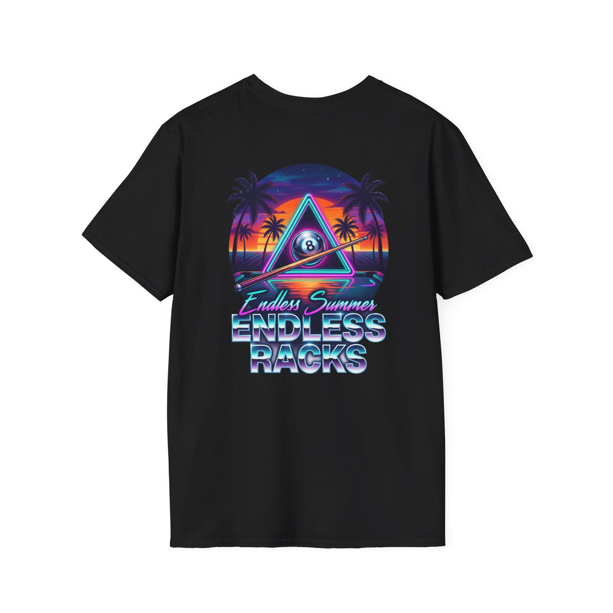 Endless Summer Endless Racks Billiards T-Shirt | Retro Sunset Pool Player Graphic Tee | Tropical 8 Ball Beach Vibes Shirt