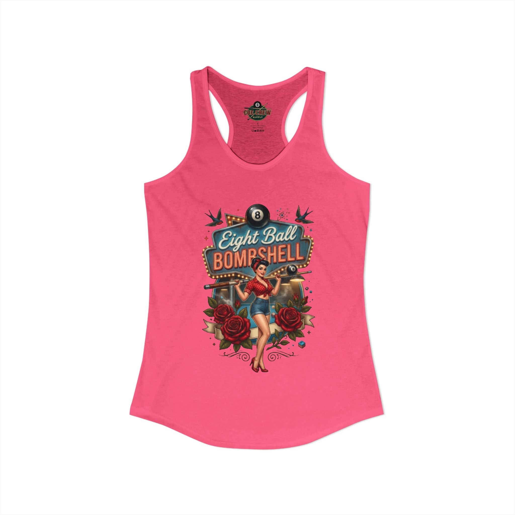 Eight Ball Bombshell Women's Racerback Tank Top V2 | Retro Pin-Up Pool Player Billiards Graphic Tank