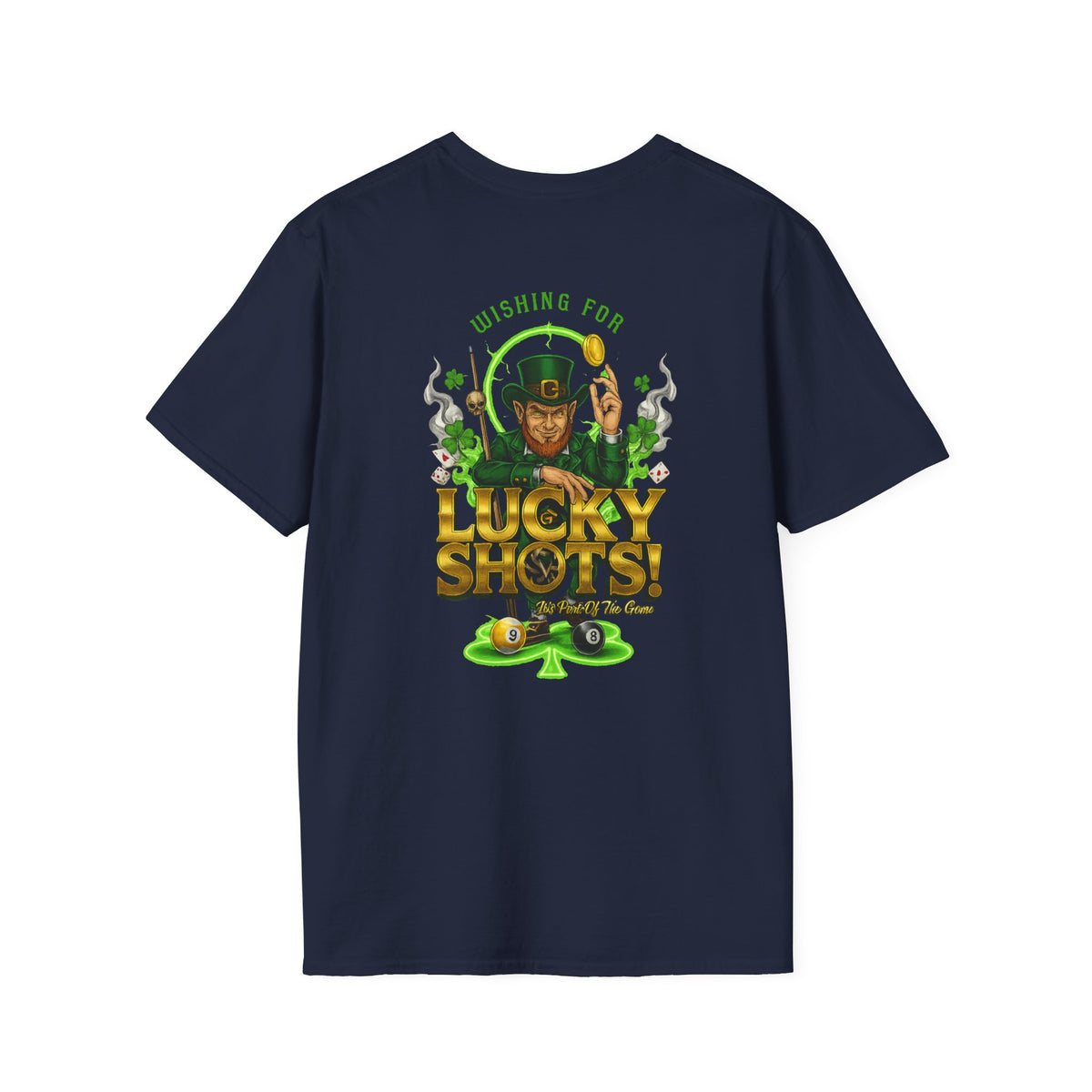 Wishing for Lucky Shots! Funny St. Patrick's Day Pool Player T-Shirt | Irish Billiards Graphic Tee | Front & Back Print