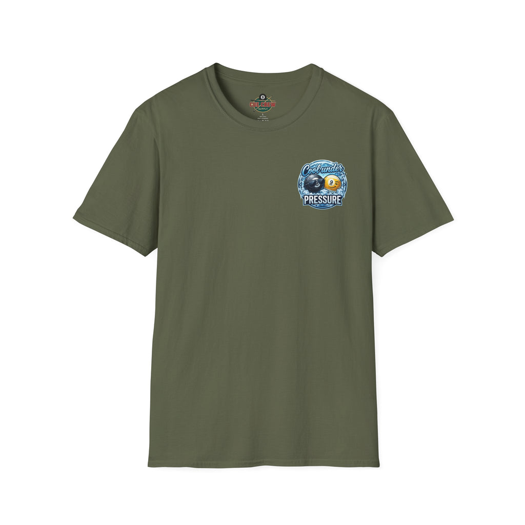 Cool Under Pressure Billiards T-Shirt | Ice Cold 8 Ball & 9 Ball Pool Player Graphic Tee | Front & Back Print