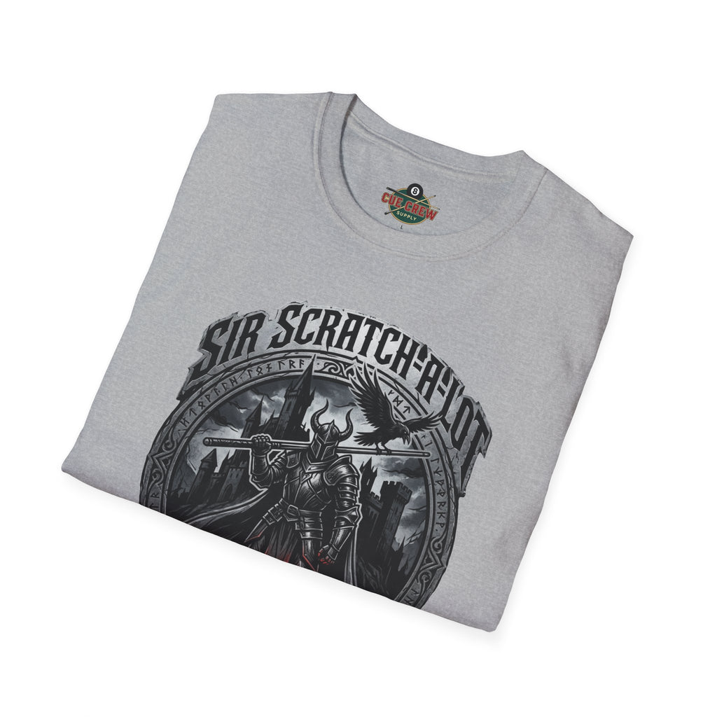 Sir Scratch-A-Lot Funny Billiards T-Shirt | Medieval Pool Knight Graphic | Front Only Print Unisex Tee