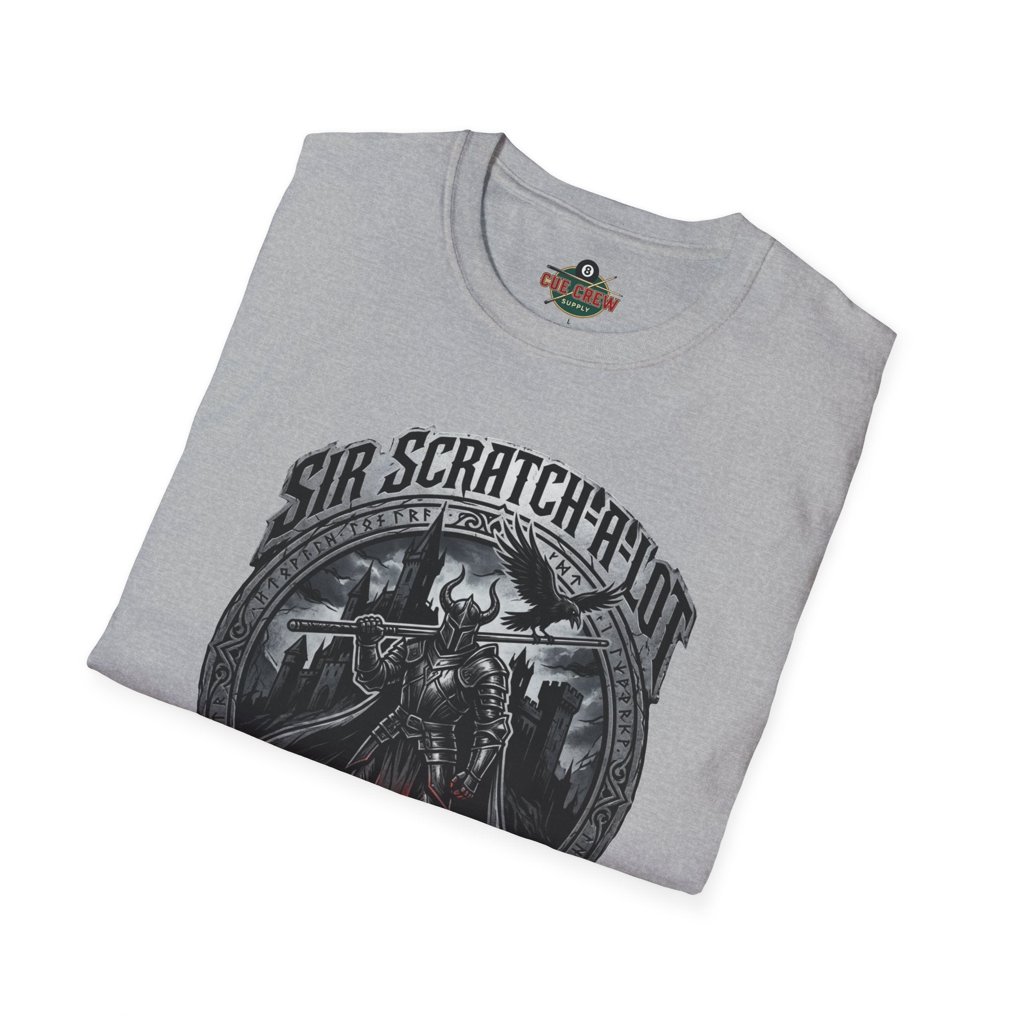 Sir Scratch-A-Lot Funny Billiards T-Shirt | Medieval Pool Knight Graphic | Front Only Print Unisex Tee