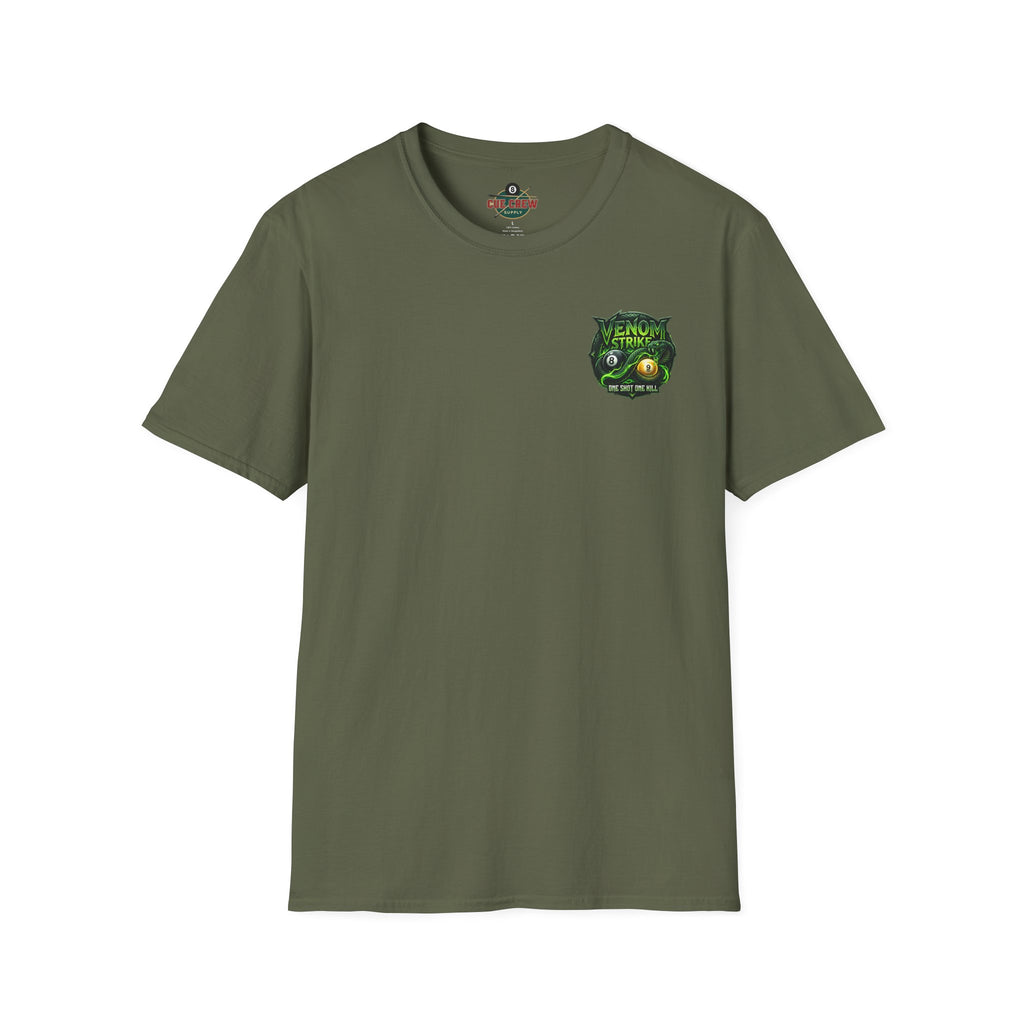 Venom Strike Snake Billiards T-Shirt | One Shot One Kill Pool Player Graphic Tee | Front & Back Print