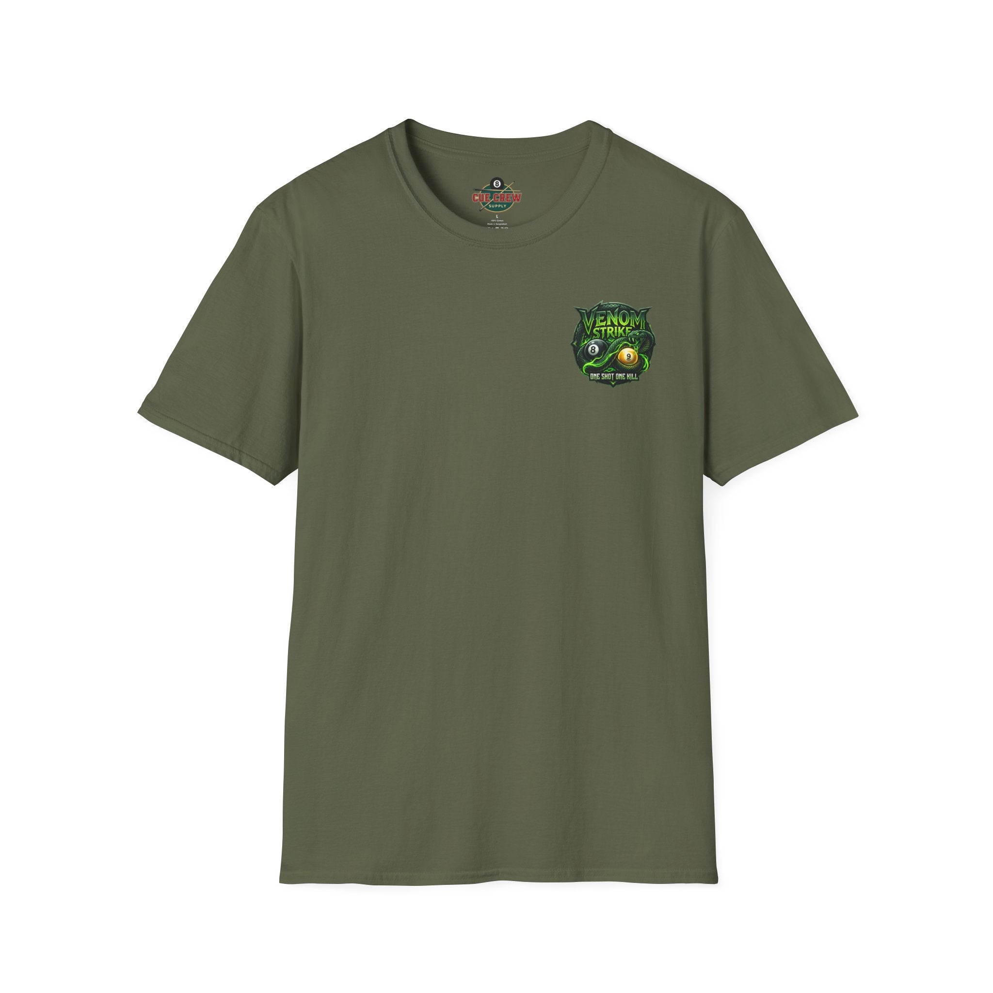 Venom Strike Snake Billiards T-Shirt | One Shot One Kill Pool Player Graphic Tee | Front & Back Print