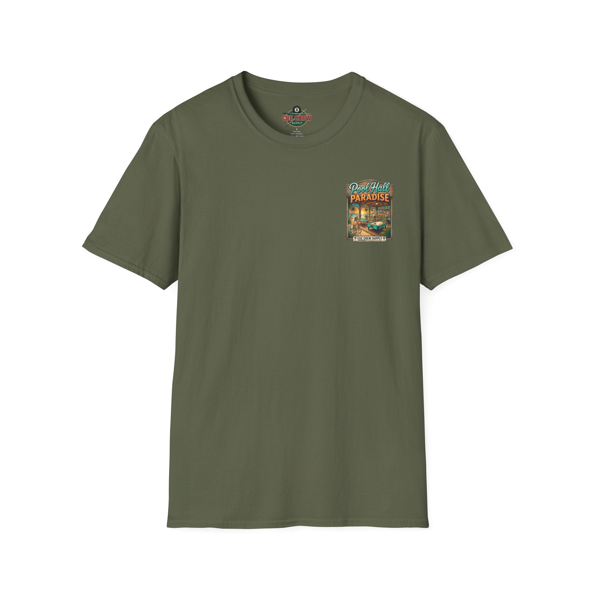 Pool Hall Paradise Tropical Billiards T-Shirt | Beach Bar Pool Player Graphic Tee | Front & Back Print
