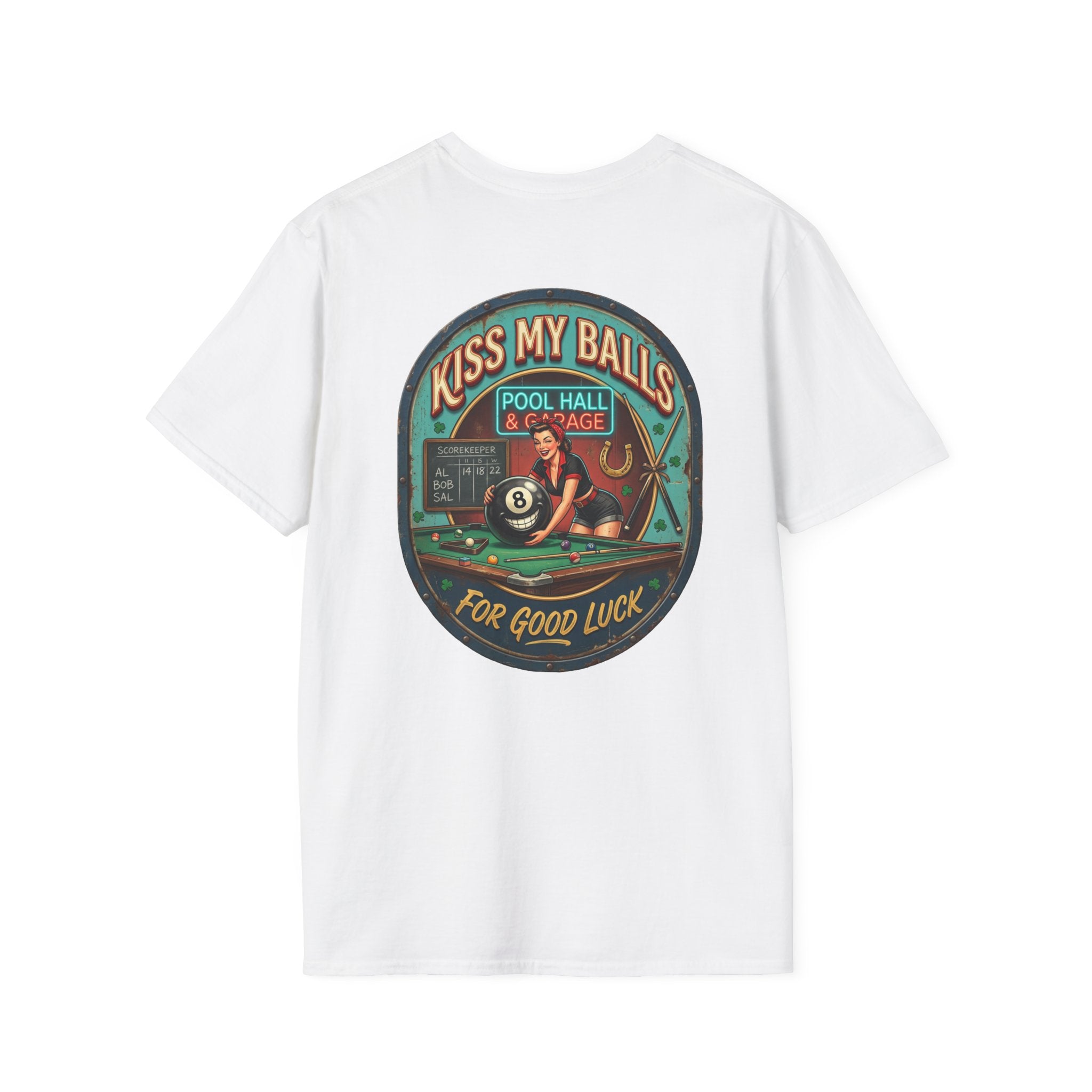 Kiss My Balls For Good Luck Pool Player T-Shirt | Funny Billiards Graphic Tee | Cue Crew Supply