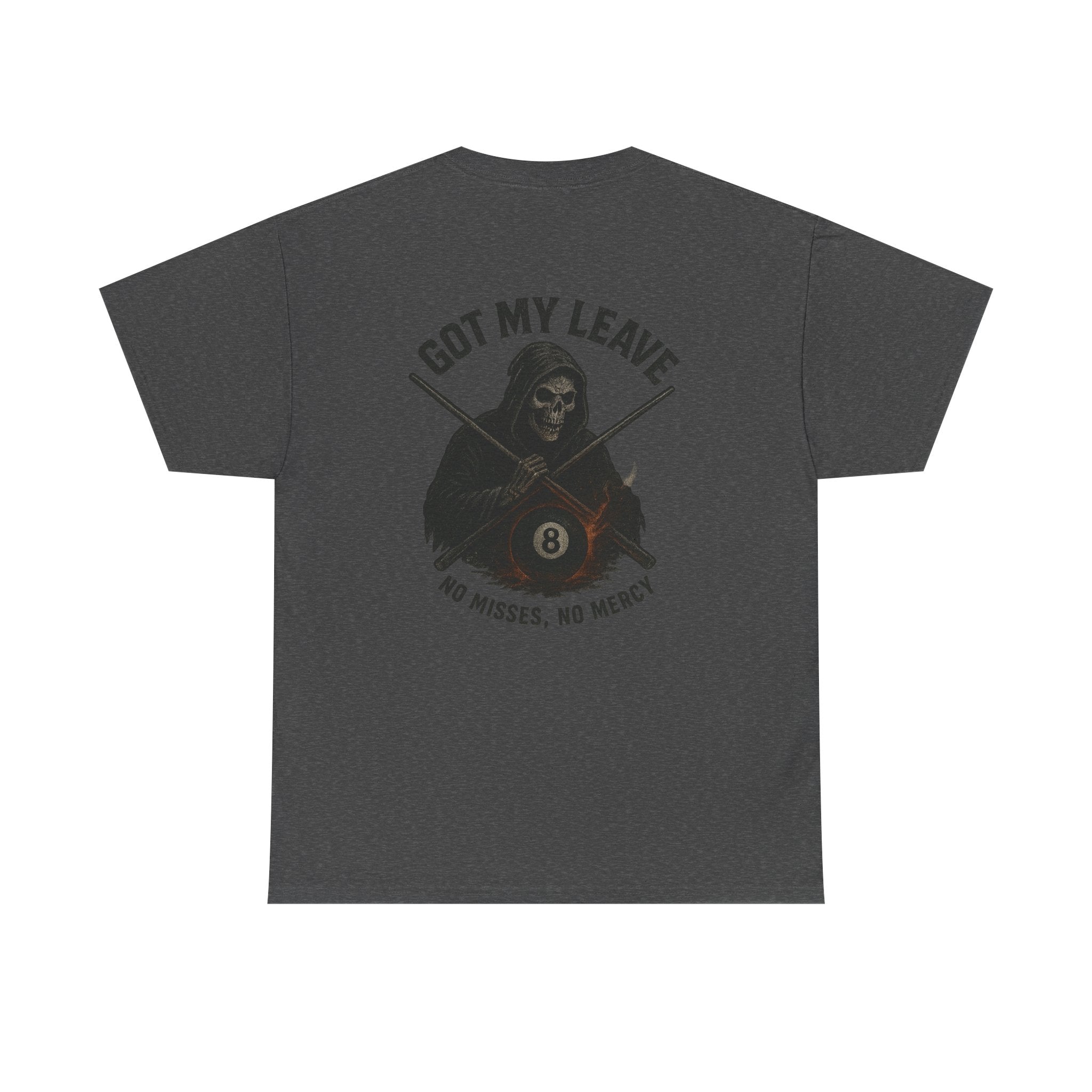 Grim Reaper Billiards Tee – “No Misses, No Mercy”  Flaming 8-Ball Graphic Shirt