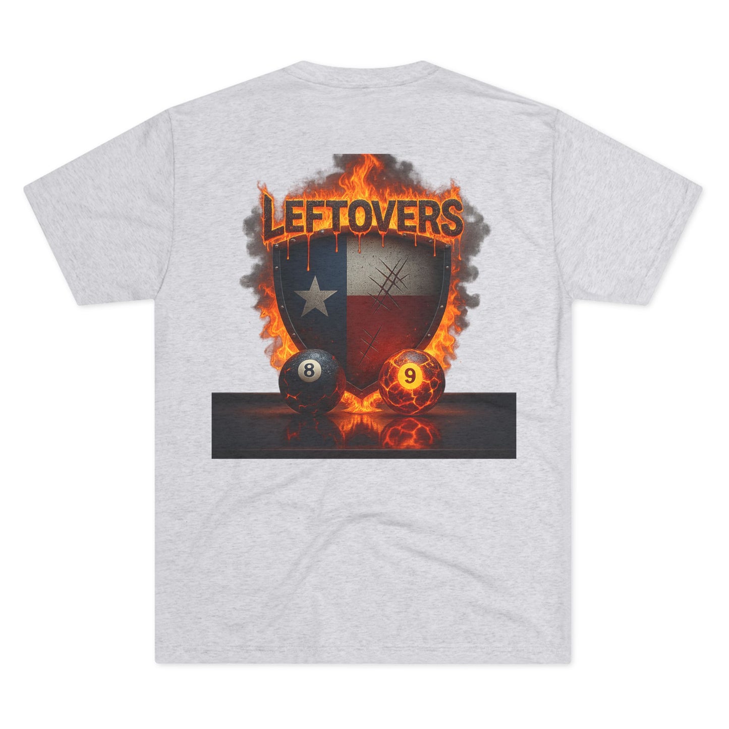 Leftovers Flaming 8-Ball Shield Next Level Tri-Blend Tee