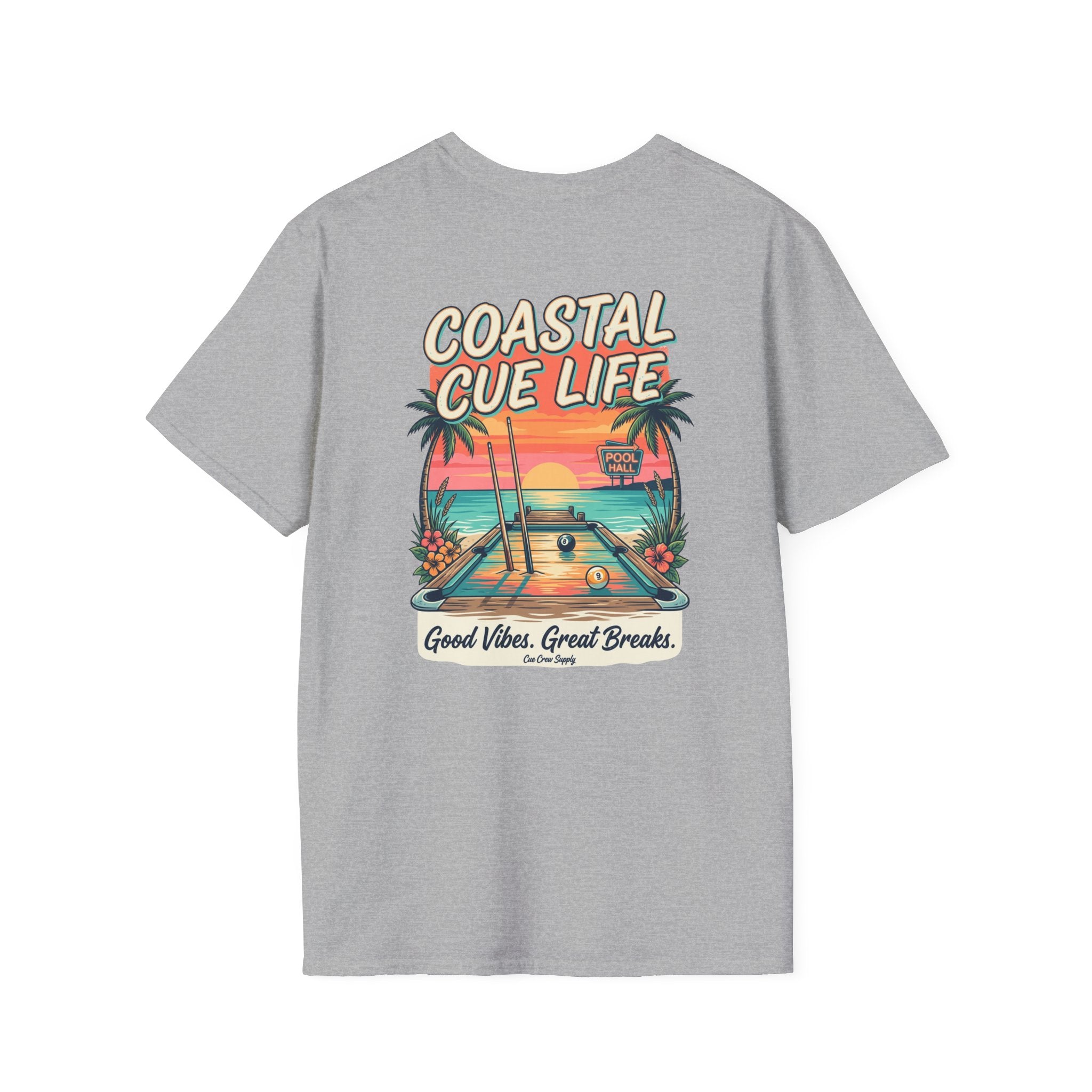 Coastal Cue Life Pool Player T-Shirt | Beach Billiards Graphic Tee | Unisex Softstyle Tee