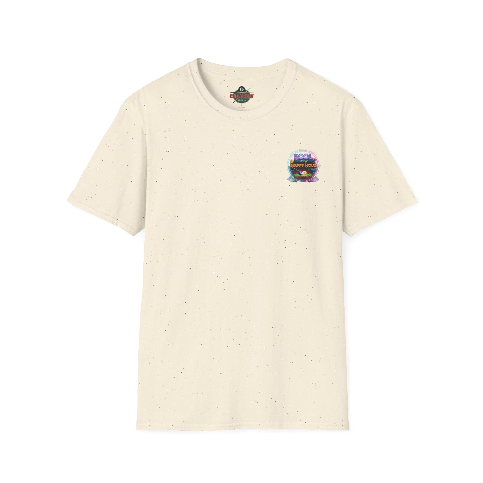 Pool Is My Happy Hour Funny Billiards T-Shirt | Neon Pool Hall Graphic Tee | Front & Back Print