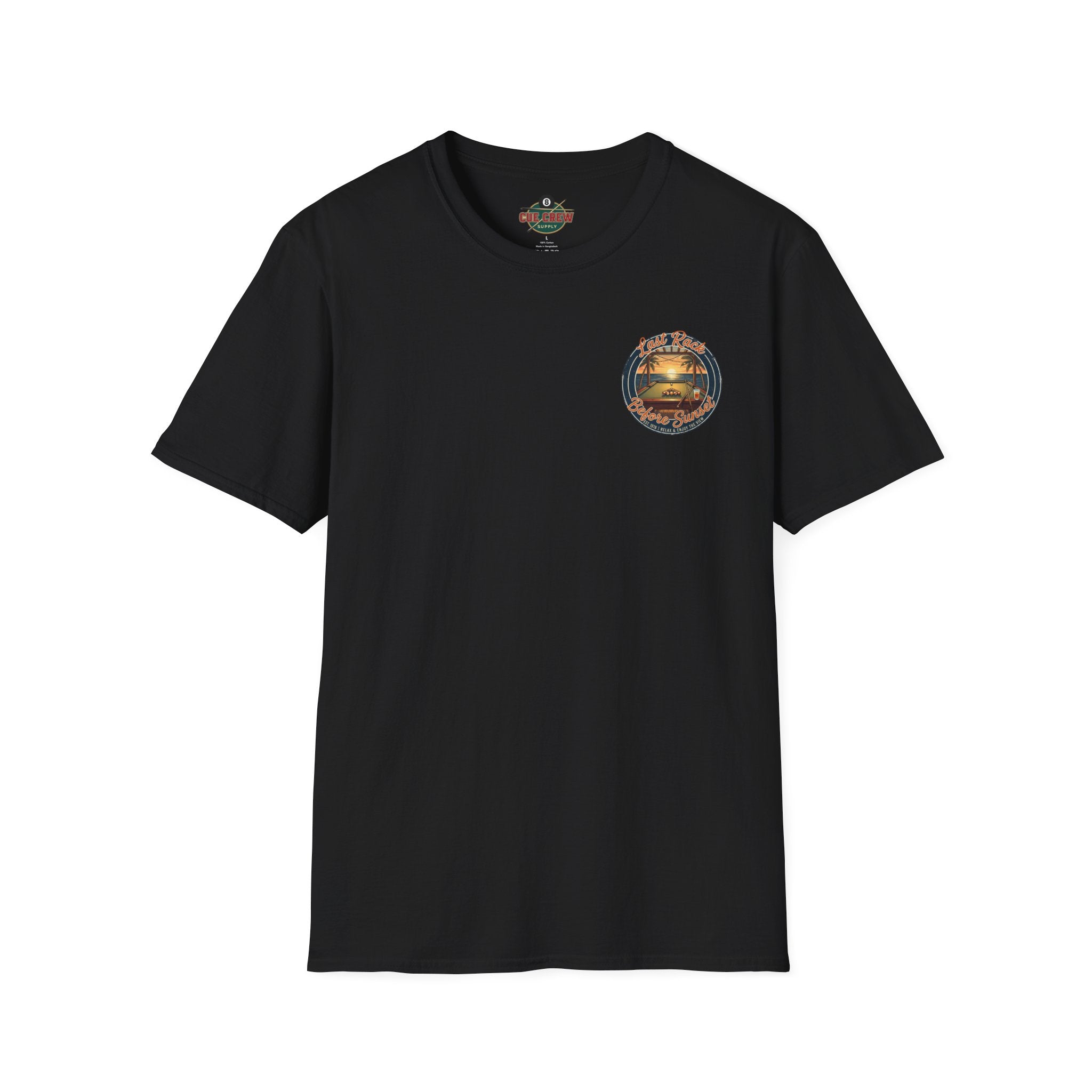 Last Rack Before Sunset Billiards T-Shirt | Tropical Pool Player Beach Graphic Tee | Front & Back Print