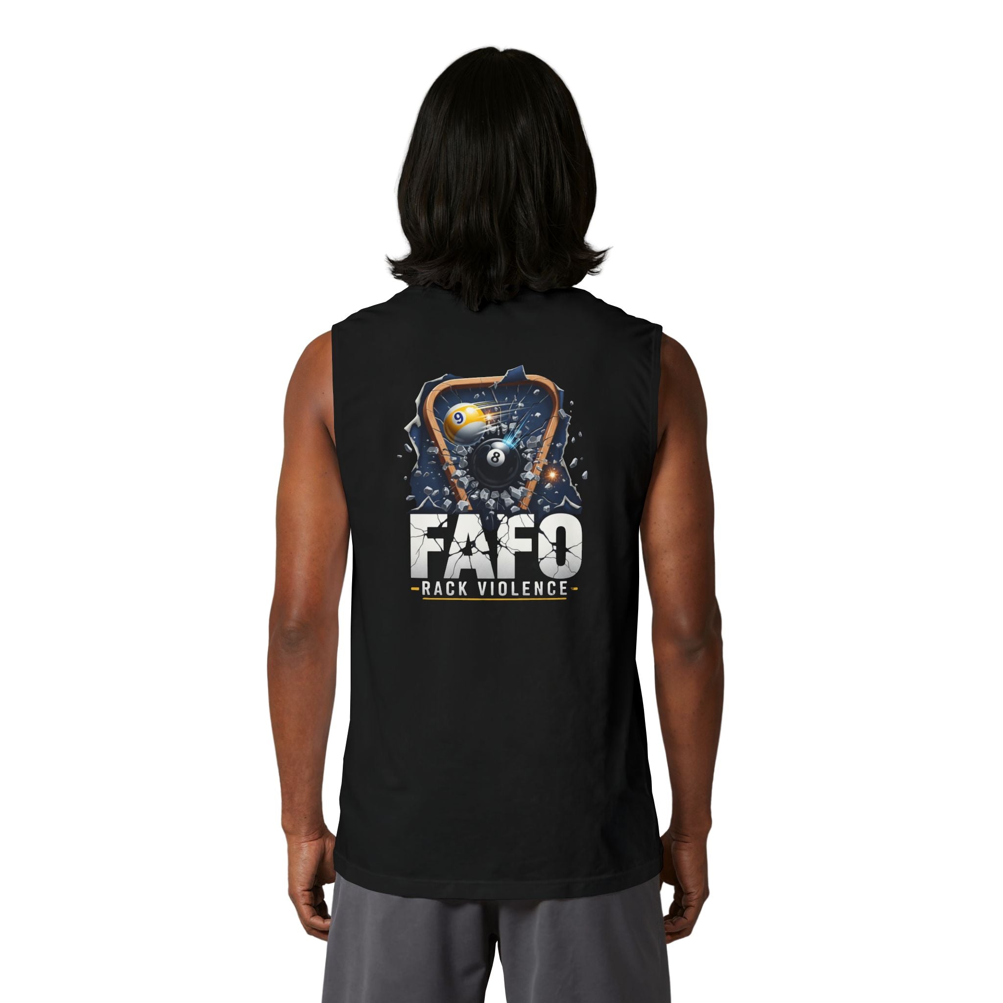 FAFO Rack Violence Billiards Muscle Tank Top | Funny Pool Player Sleeveless Gym & League Shirt | Front & Back Print