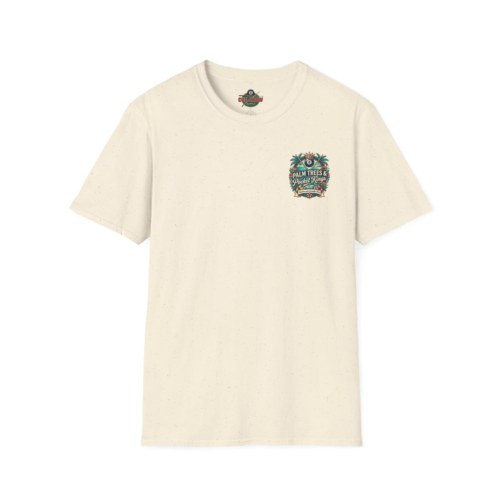 Palm Trees & Pocket Kings Billiards T-Shirt | Tropical Pool Player Graphic Tee | Vacation Pool Hall Shirt | Front & Back Print