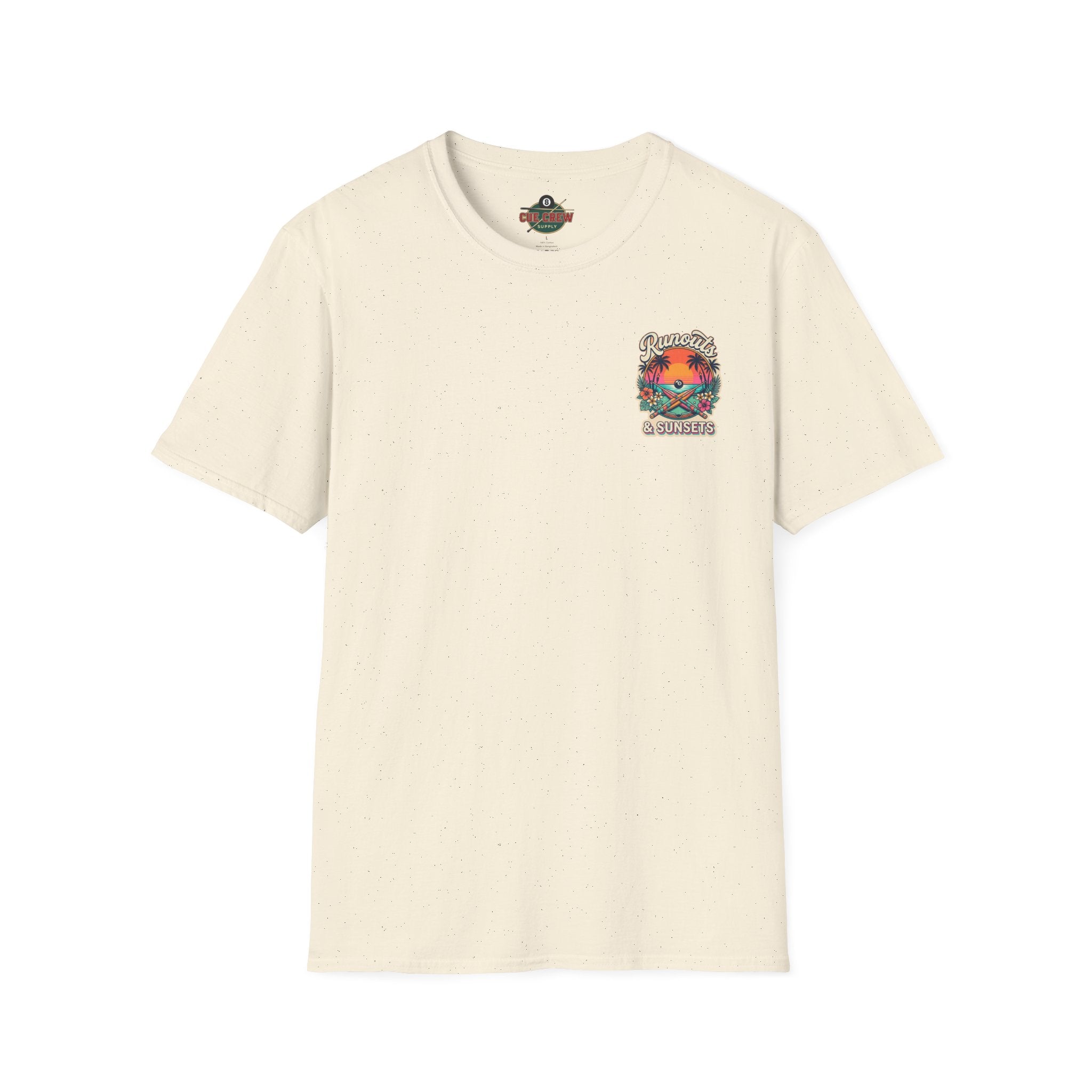 Runouts & Sunsets Tropical Billiards T-Shirt | Beach Pool Player Graphic Tee | Front & Back Print