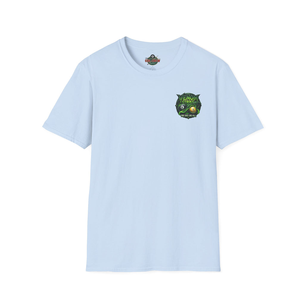 Venom Strike Snake Billiards T-Shirt | One Shot One Kill Pool Player Graphic Tee | Front & Back Print