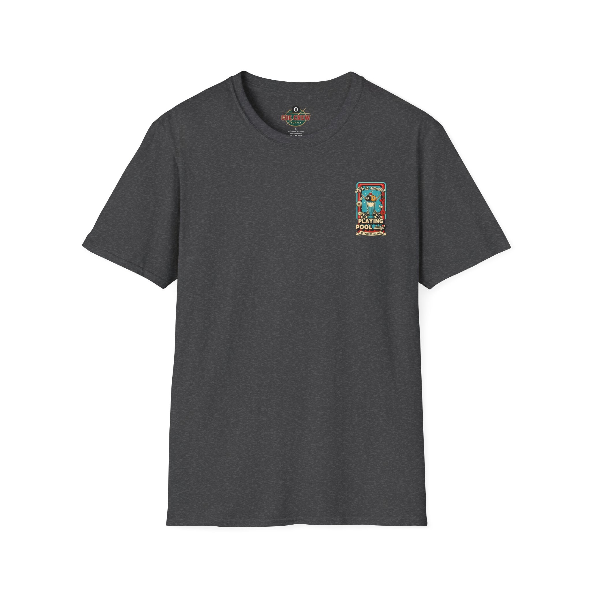 Life Is Sweeter Playing Pool Daily! Funny Billiards Ice Cream Sundae Graphic T-Shirt | Front & Back Print