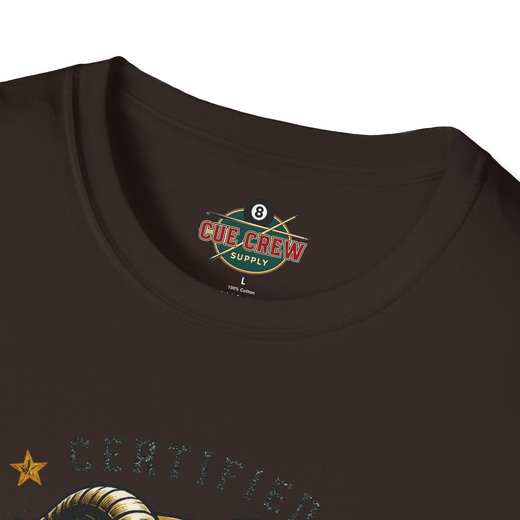 Certified GOAT-ish Funny Billiards T-Shirt | Pool Player Graphic Unisex Tee | 8 Ball Goat Design - Front Only