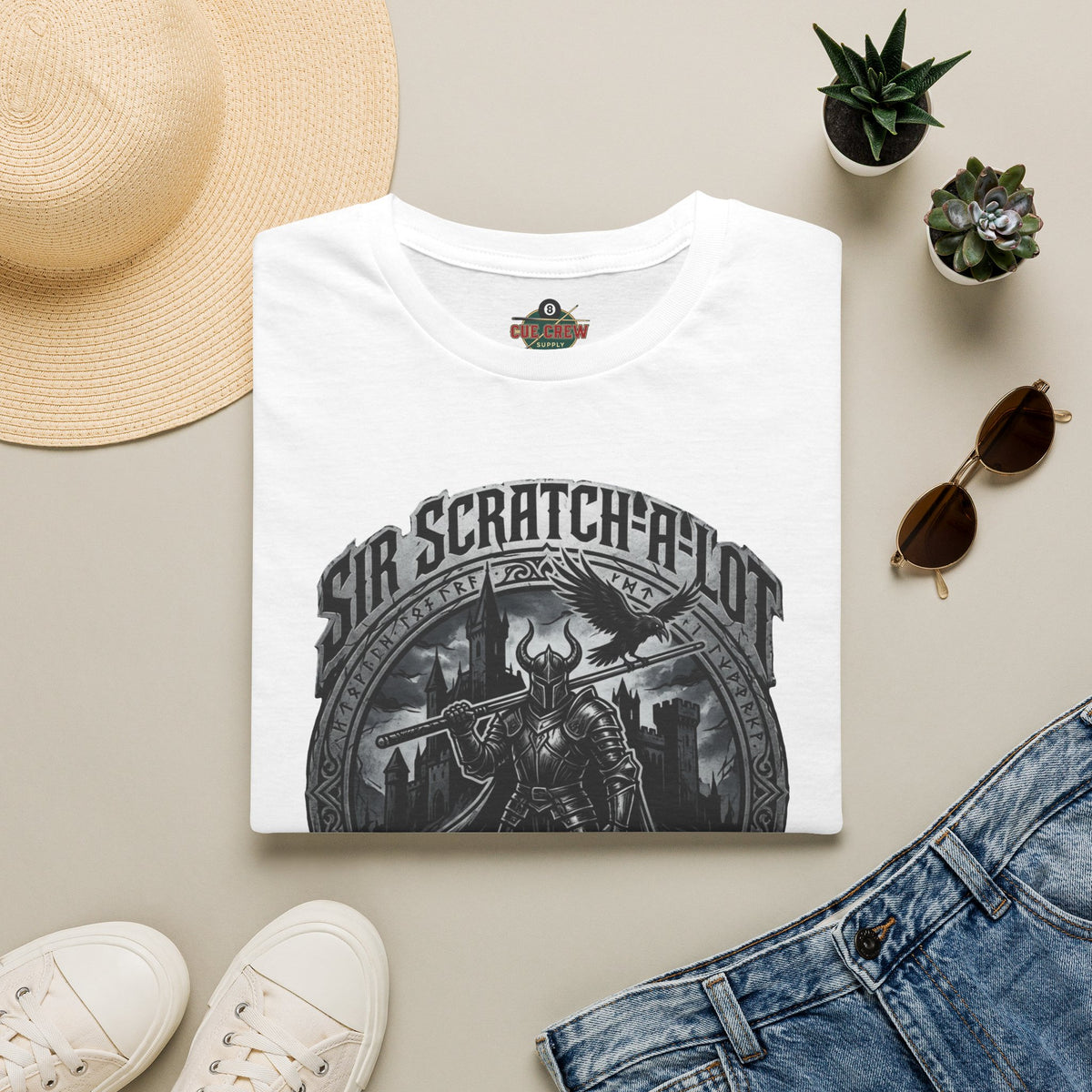 Sir Scratch-A-Lot Funny Billiards T-Shirt | Medieval Pool Knight Graphic | Front Only Print Unisex Tee