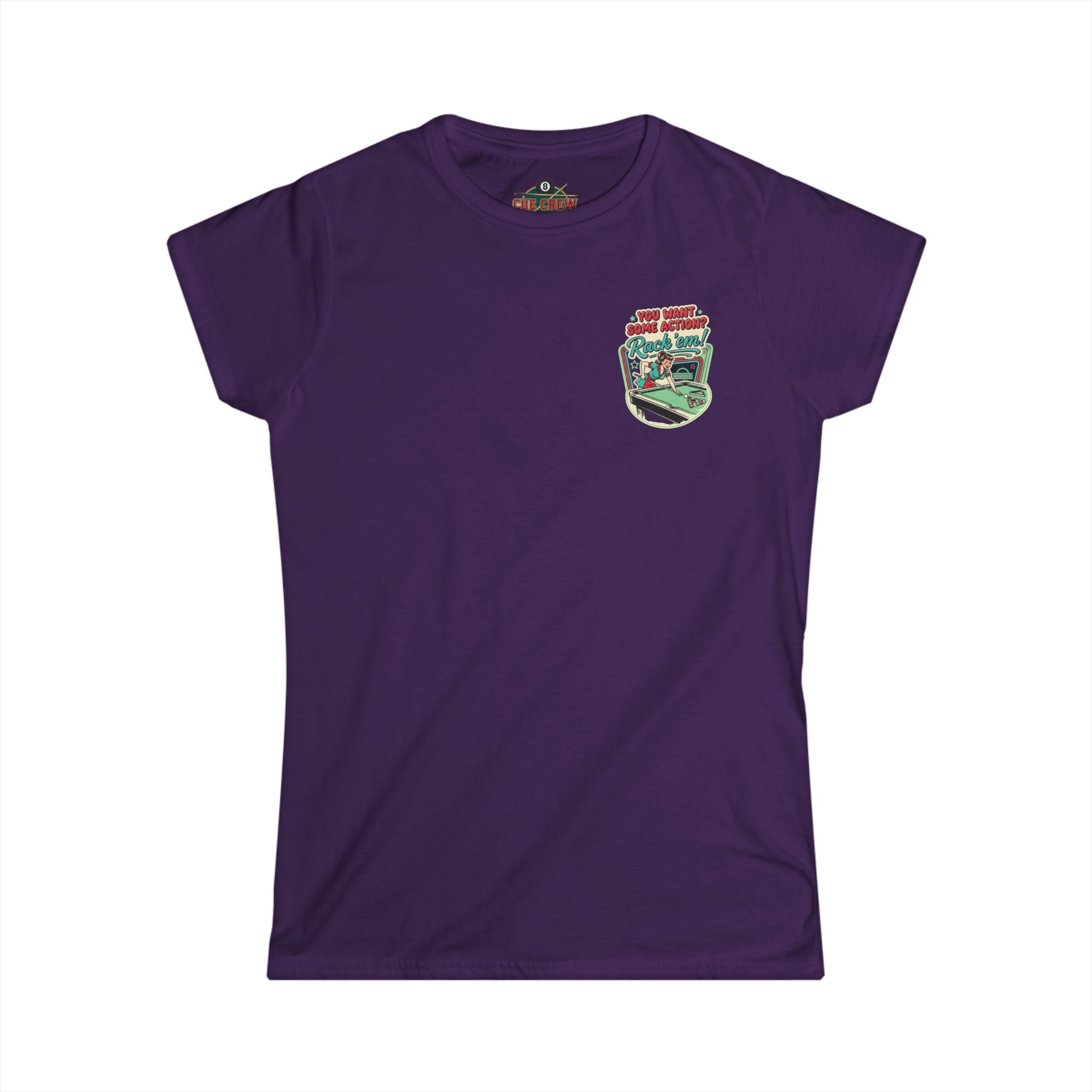 You Want Some Action? Rack ’Em Women’s Billiards T-Shirt – Retro Pool Player Graphic Tee