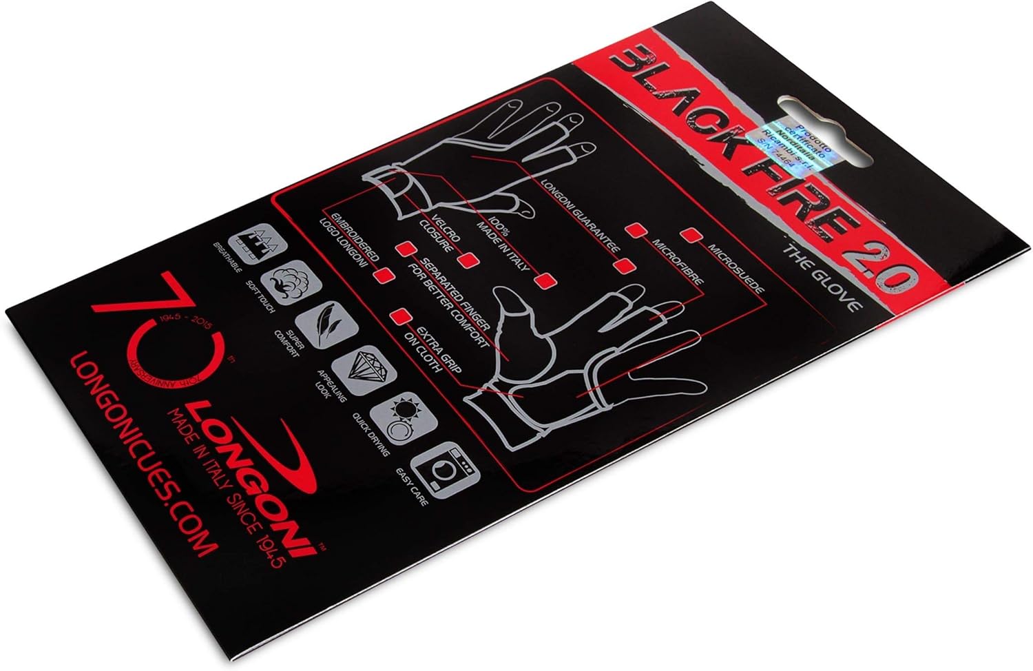 Longoni Black Fire 2.0 Billiard Pool CUE Glove - for Left or Right Hand - Black