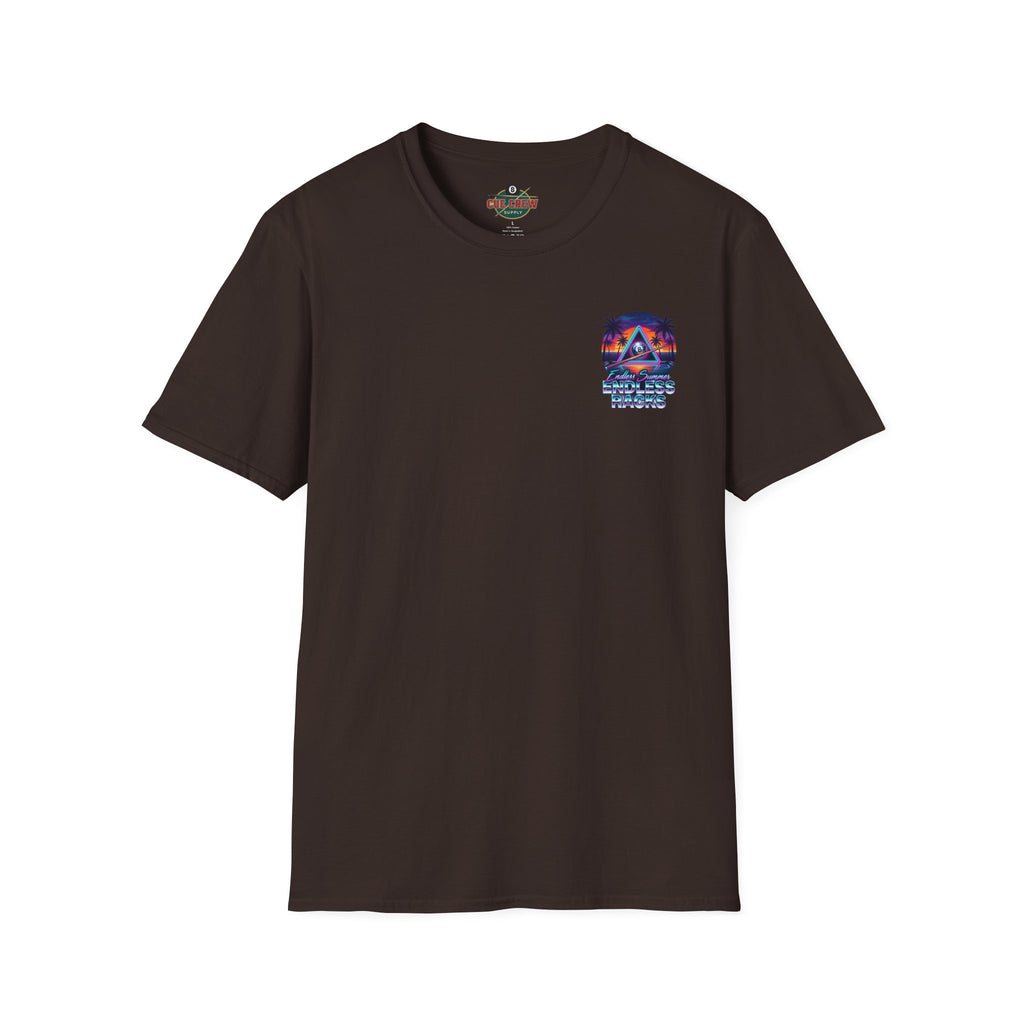 Endless Summer Endless Racks Billiards T-Shirt | Retro Sunset Pool Player Graphic Tee | Tropical 8 Ball Beach Vibes Shirt