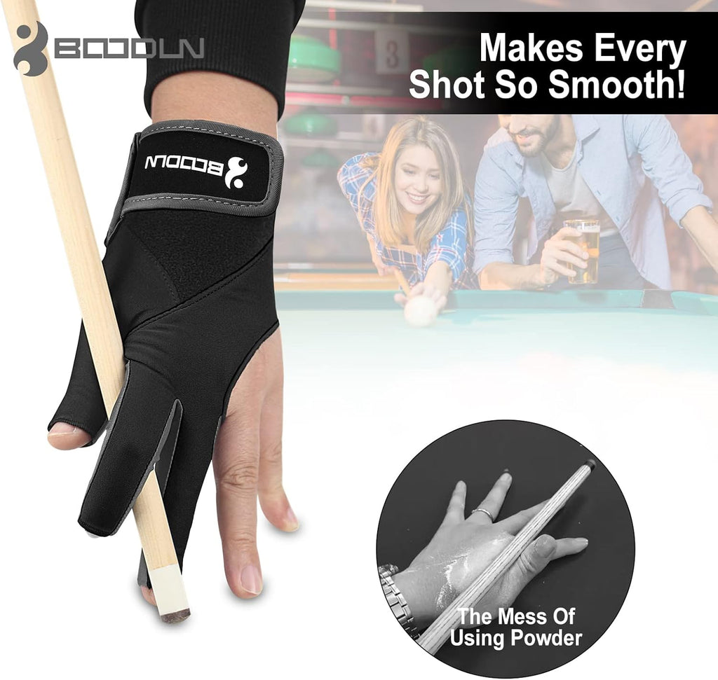 Billiard Pool Gloves for Left Hand 3 Finger, Splicing Process, Snooker Cue Sport Glove Popular Sizes for Men & Women