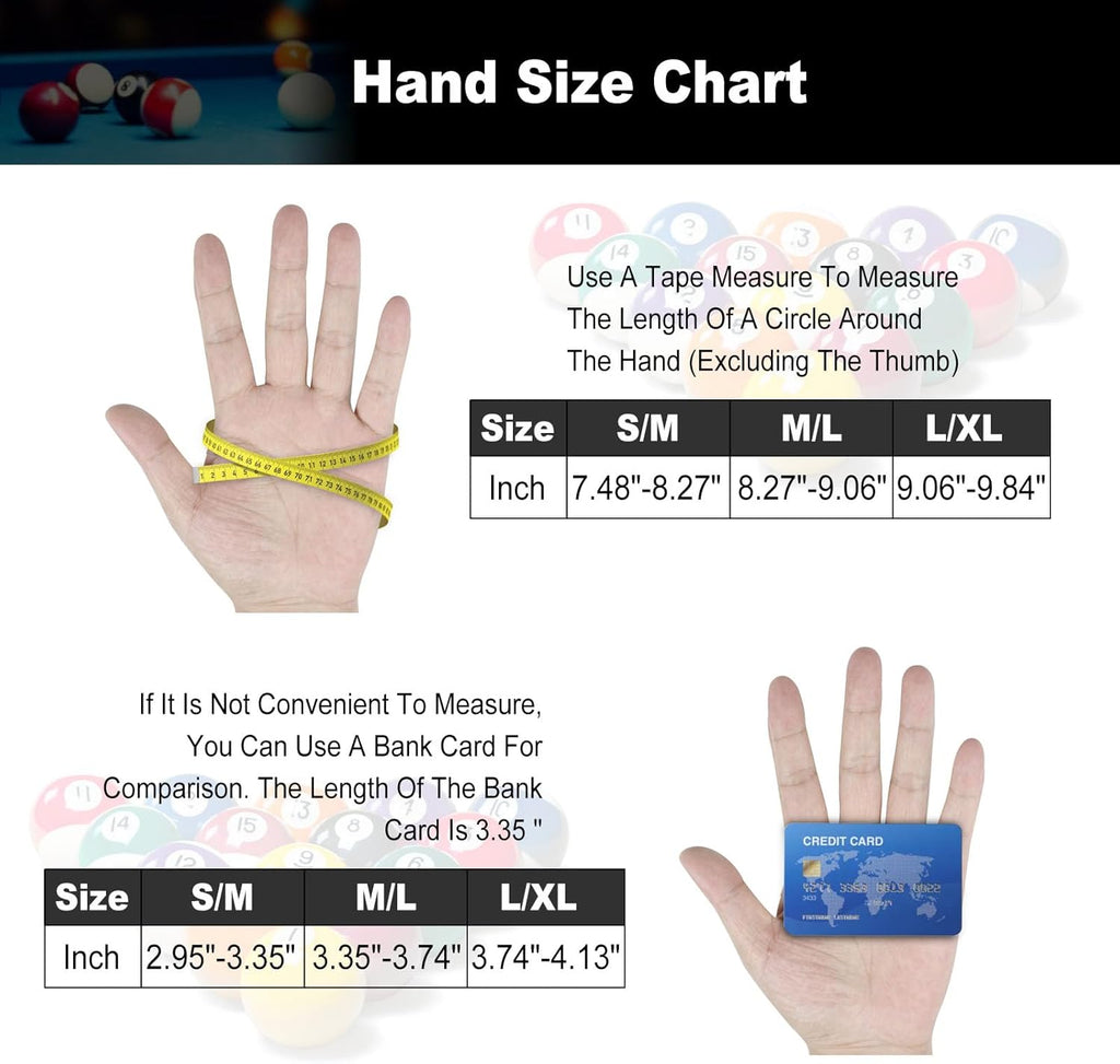 Billiard Pool Gloves for Left Hand 3 Finger, Splicing Process, Snooker Cue Sport Glove Popular Sizes for Men & Women