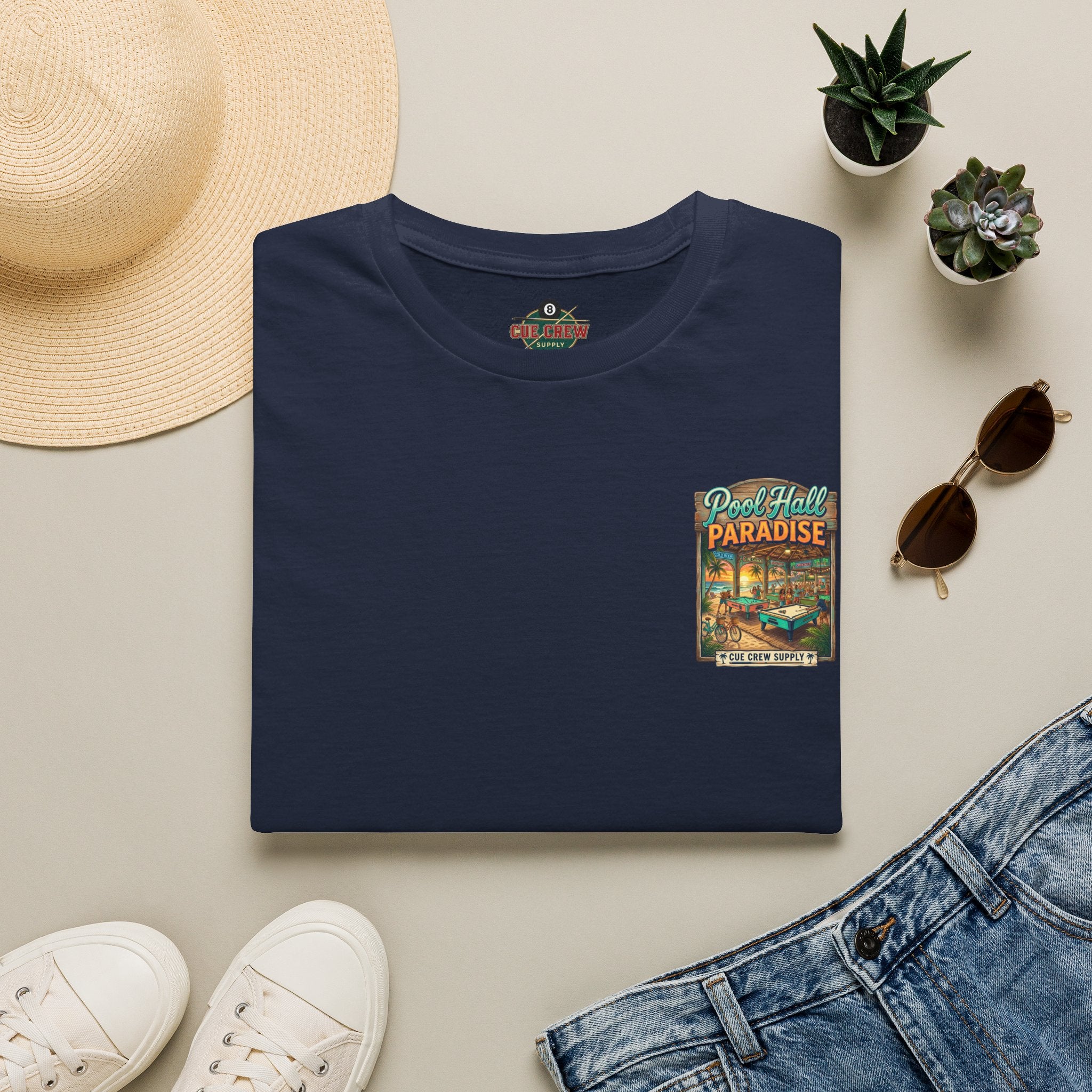 Pool Hall Paradise Tropical Billiards T-Shirt | Beach Bar Pool Player Graphic Tee | Front & Back Print