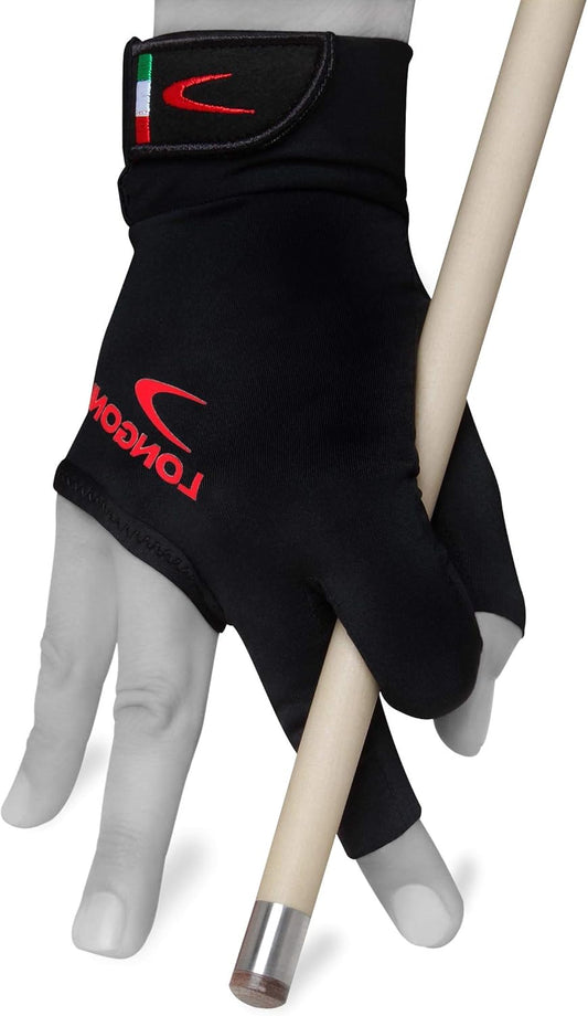 Longoni Black Fire 2.0 Billiard Pool CUE Glove - for Left or Right Hand - Black
