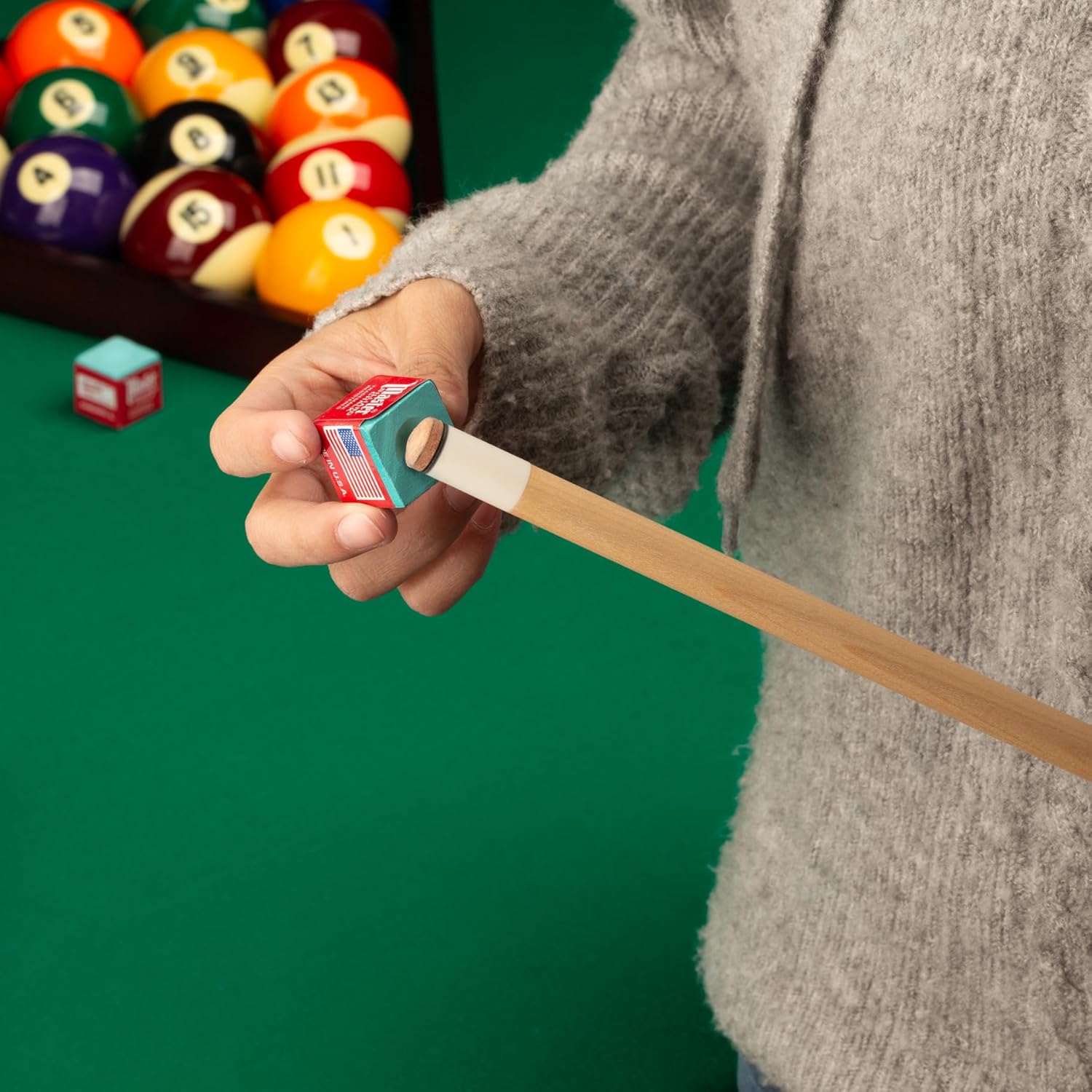 Master Billiard/Pool Cue Chalk Box, 12 Green Chalk Cubes - Made In USA